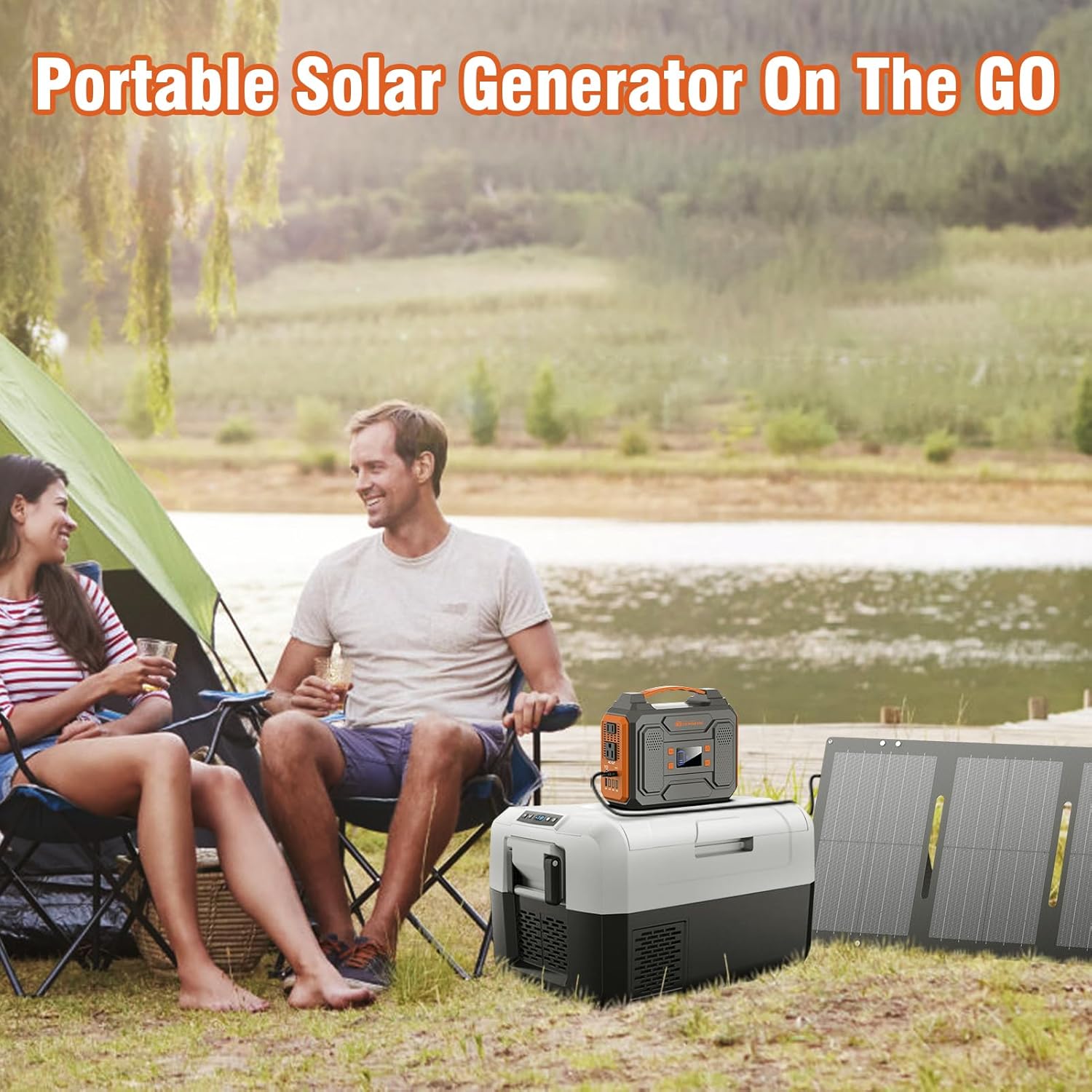 Portable Solar Generator, 300W Portable Power Station with Foldable 60W Solar Panel