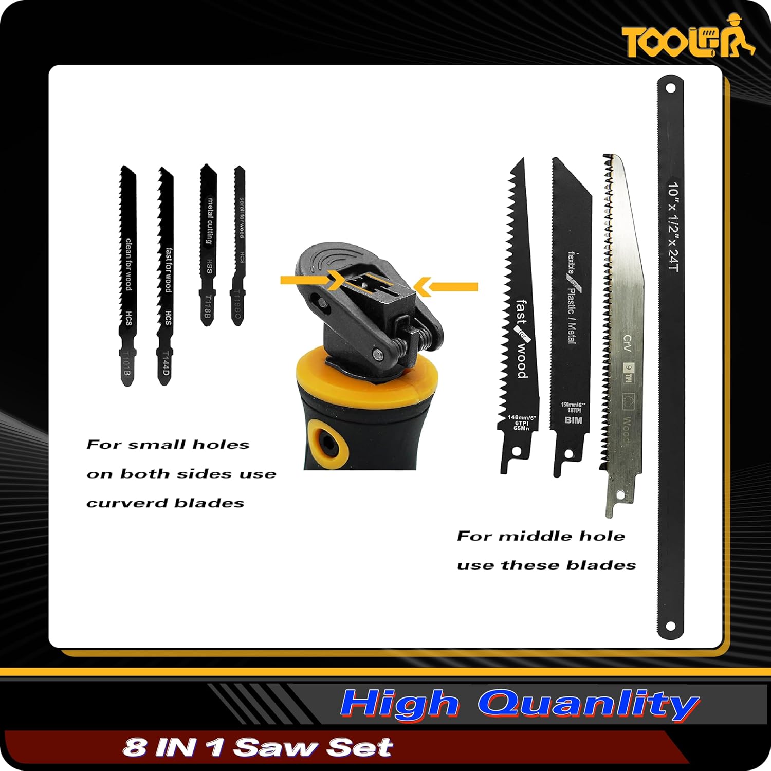 TOOLAN 8-in-1 multi blades hand saw with long blade for drywall cutting, hacksaw, and versatile woodworking tasks.