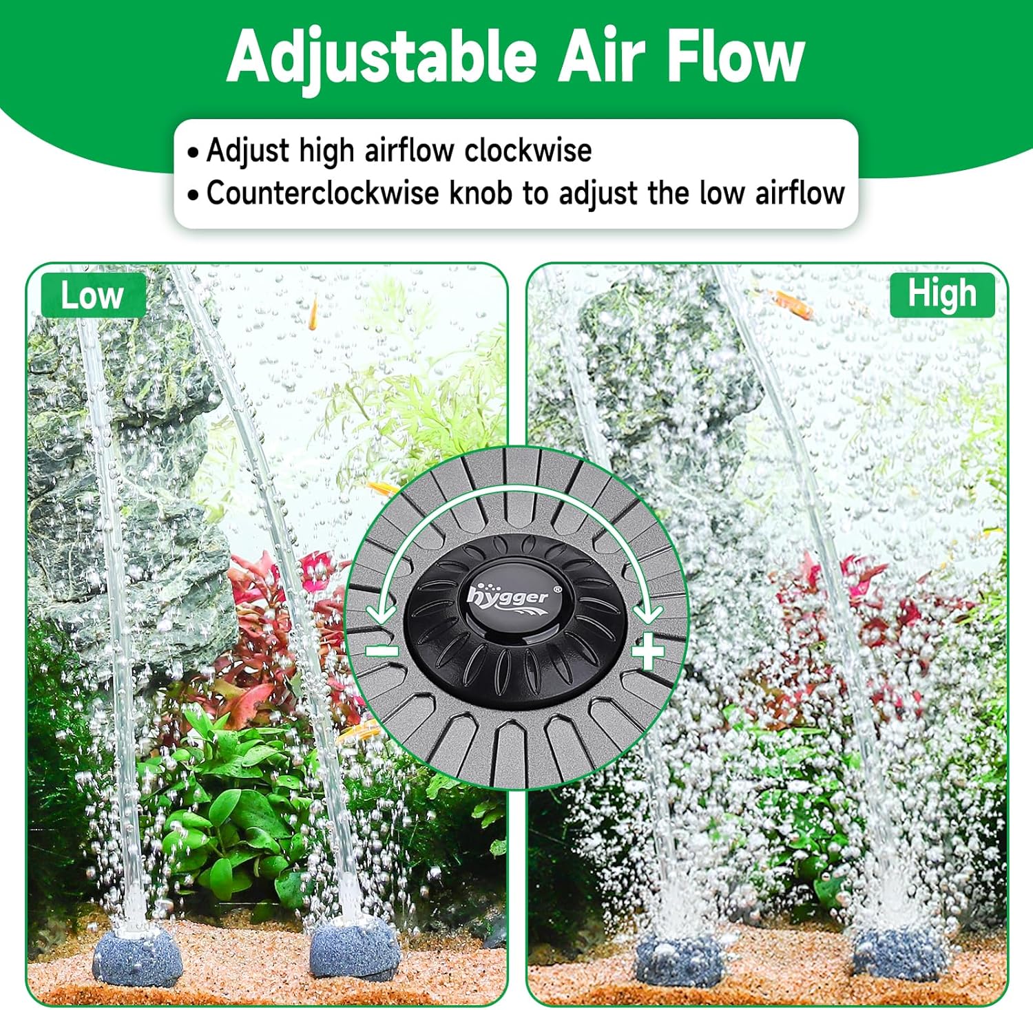 hygger Quiet Adjustable Aquarium Air Pump, 5W/8W Dual Output Fish Tank