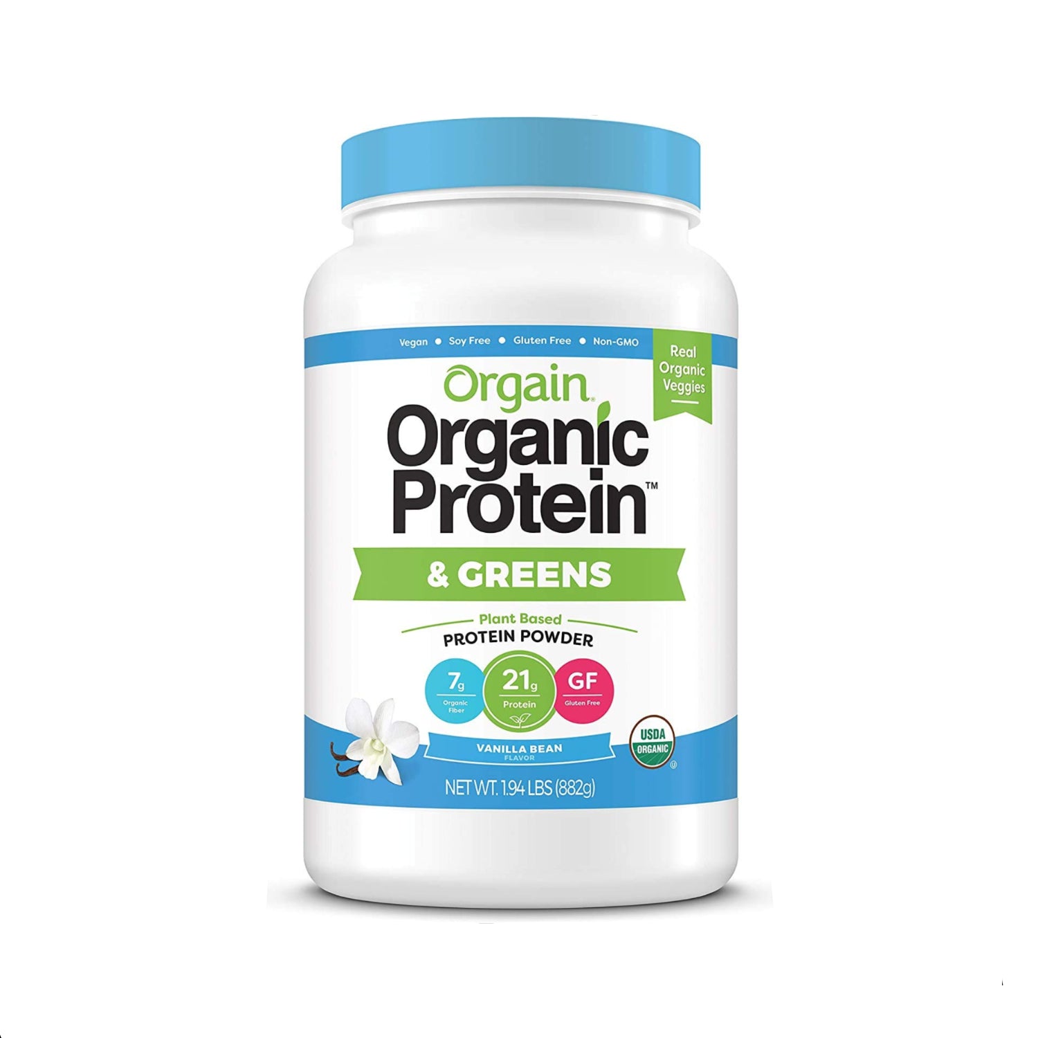 Orgain Organic Protein & Greens container on a white background