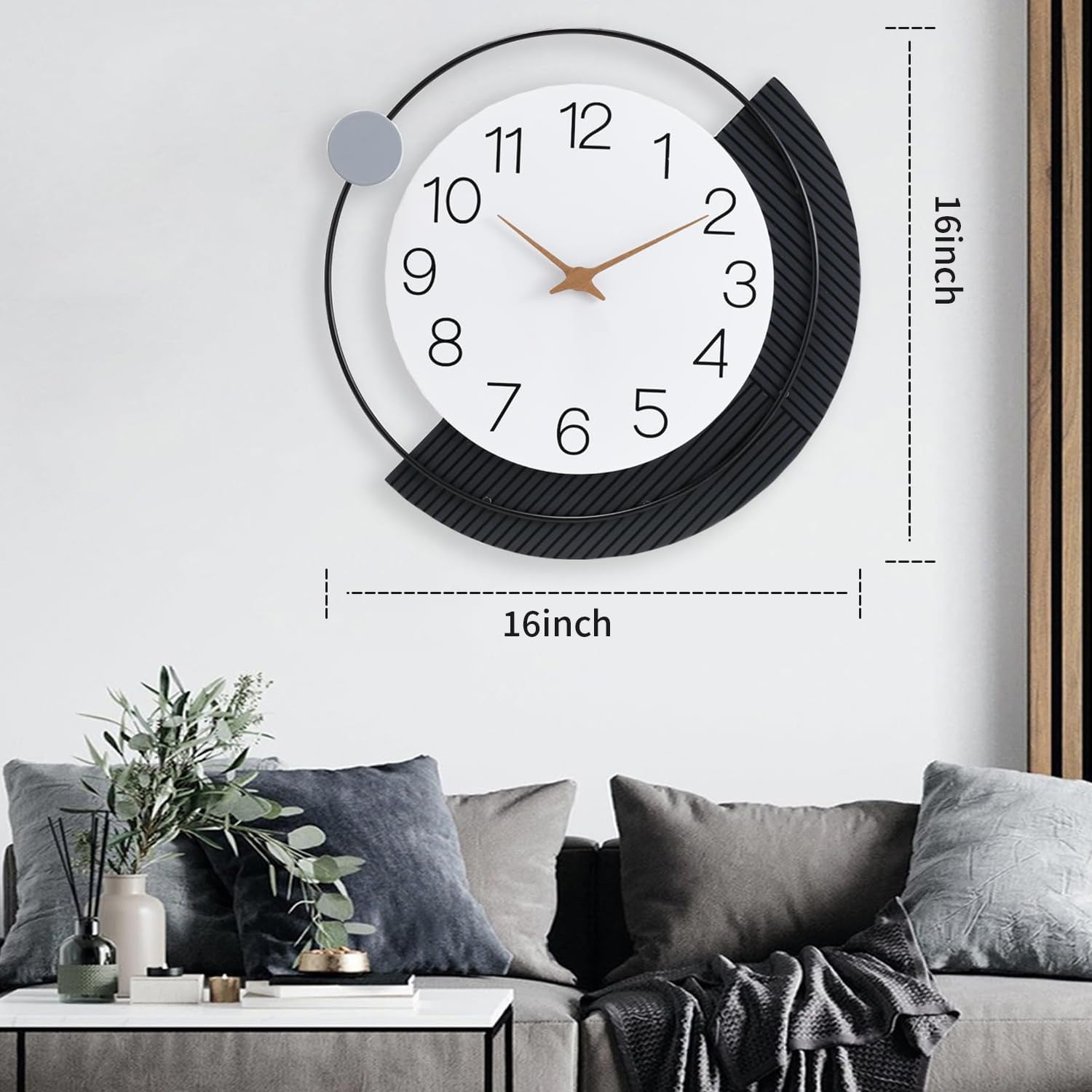 Dankeit decorative wall clock with a large, silent quartz design, featuring a modern, non-ticking battery-operated clock face.