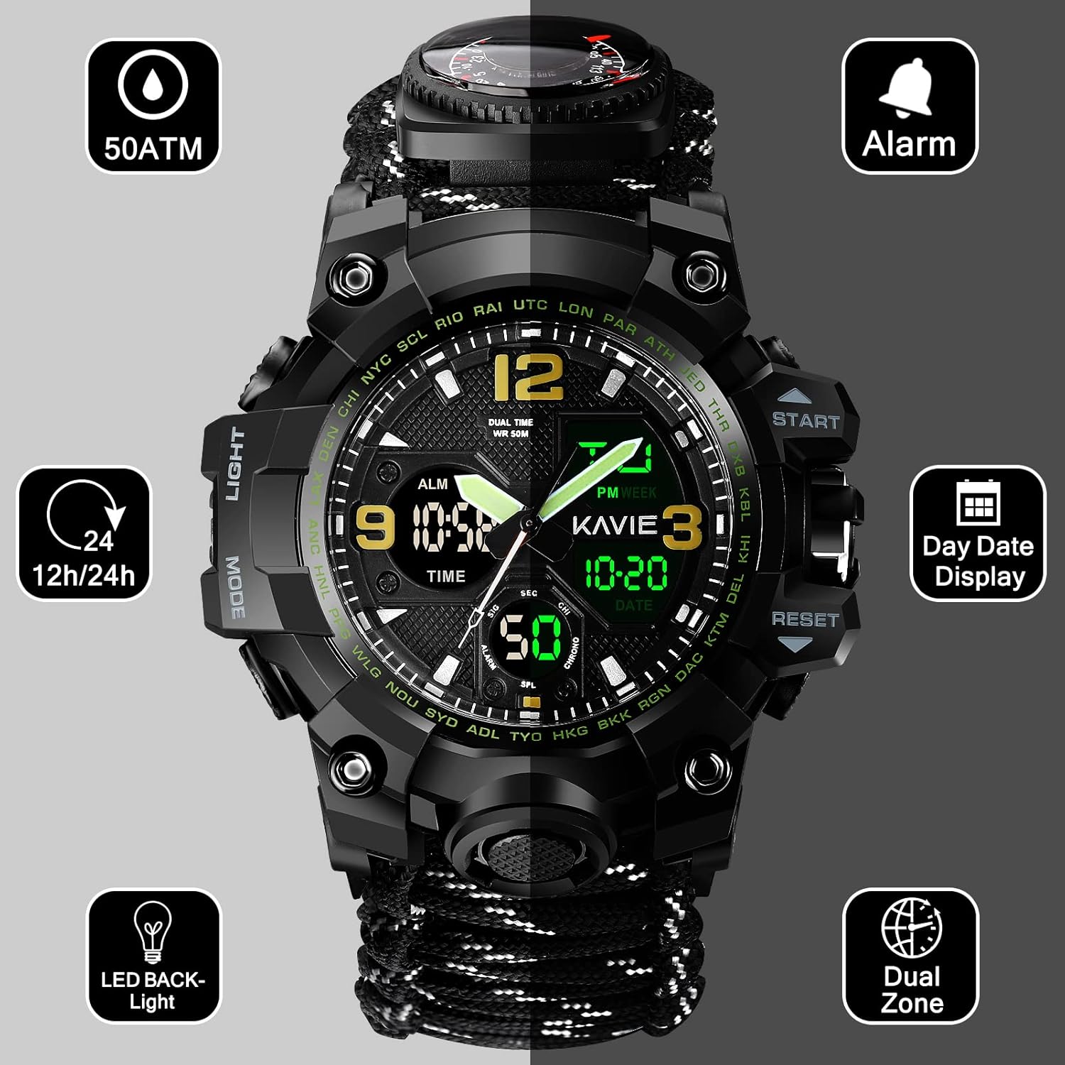 23-in-1 Survival Military Digital Watch, Mens Tactical Multi-Functional