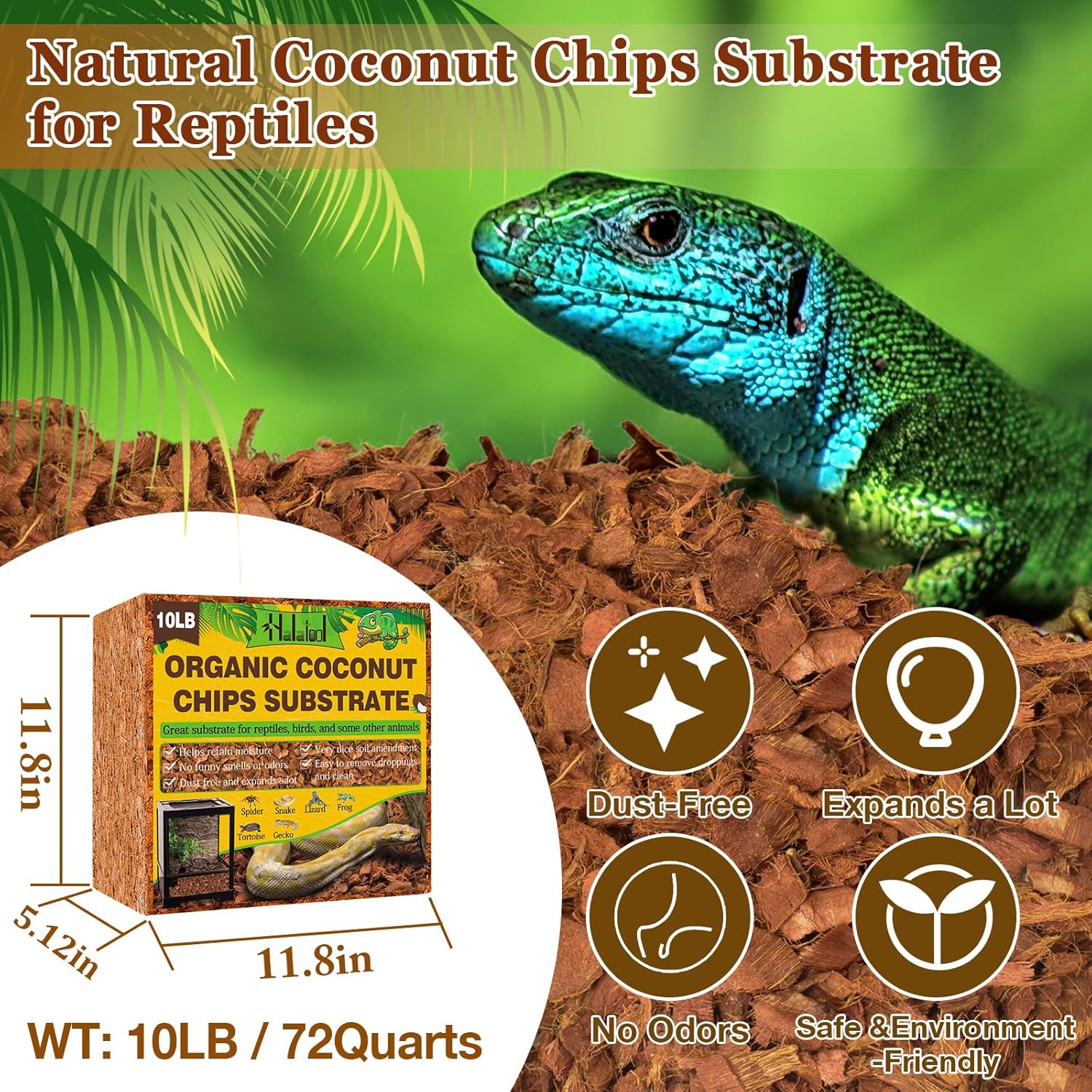 Halatool 10 LB Coconut Chips Substrate for Reptile, 72QT Natural Coconut