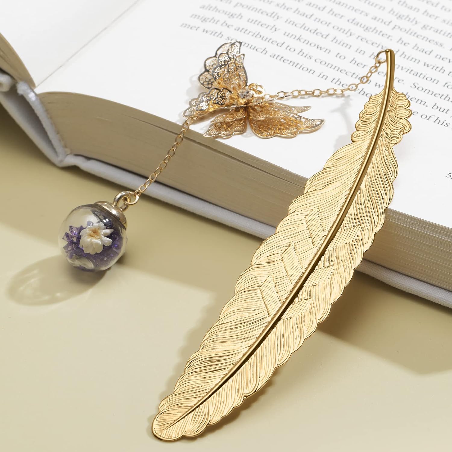 Jiazhenep metal butterfly feather bookmark with intricate design, ideal as birthday, teacher, or Christmas gift