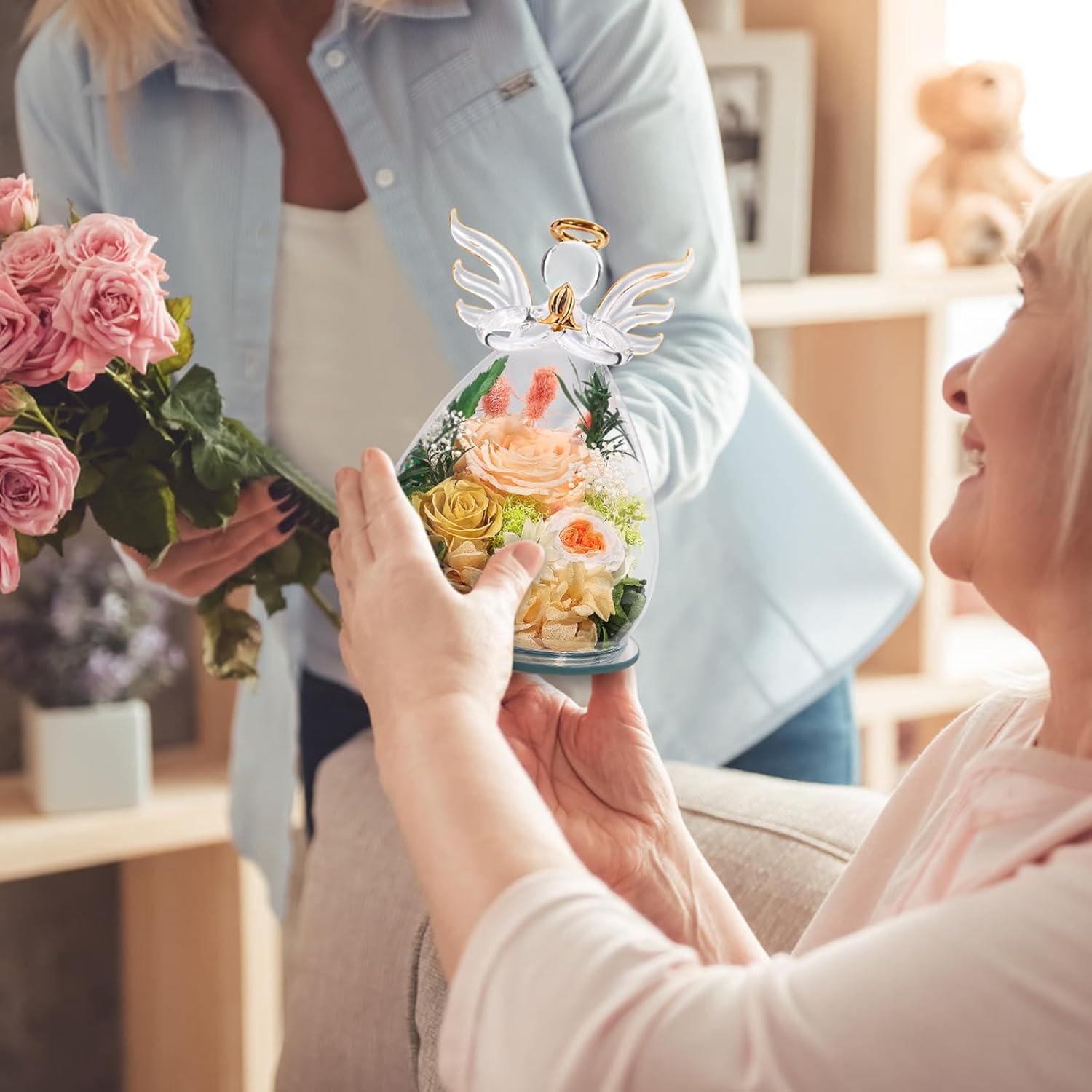 Gifts for Mom Birthday Gifts for Women Preserved Rose Forever Flower in Glass Angel