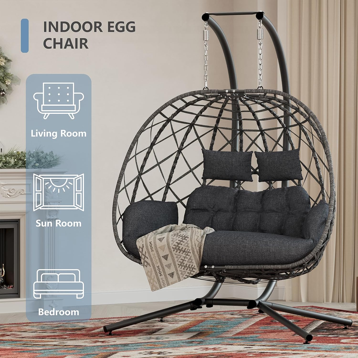 SWITTE double egg swing chair with stand, designed for two people, suitable for outdoor and indoor use.