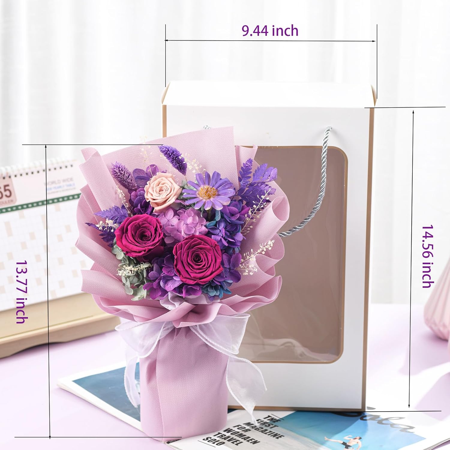Lovenfold preserved purple rose bouquet with mixed flowers, ideal for flower delivery and decorative floral arrangements.