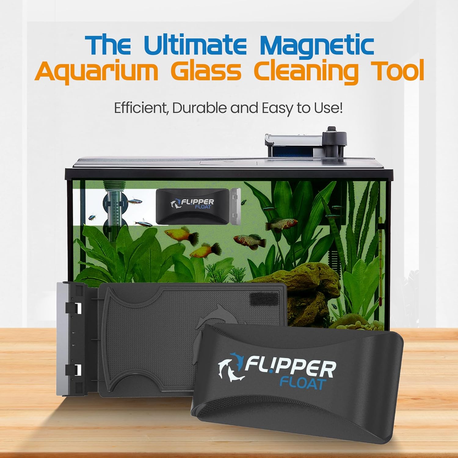FLIPPER Float Standard Magnetic Aquarium Cleaner 2-in-1 Flip Scrubber showing its magnetic handle and cleaning pad for aquarium glass.