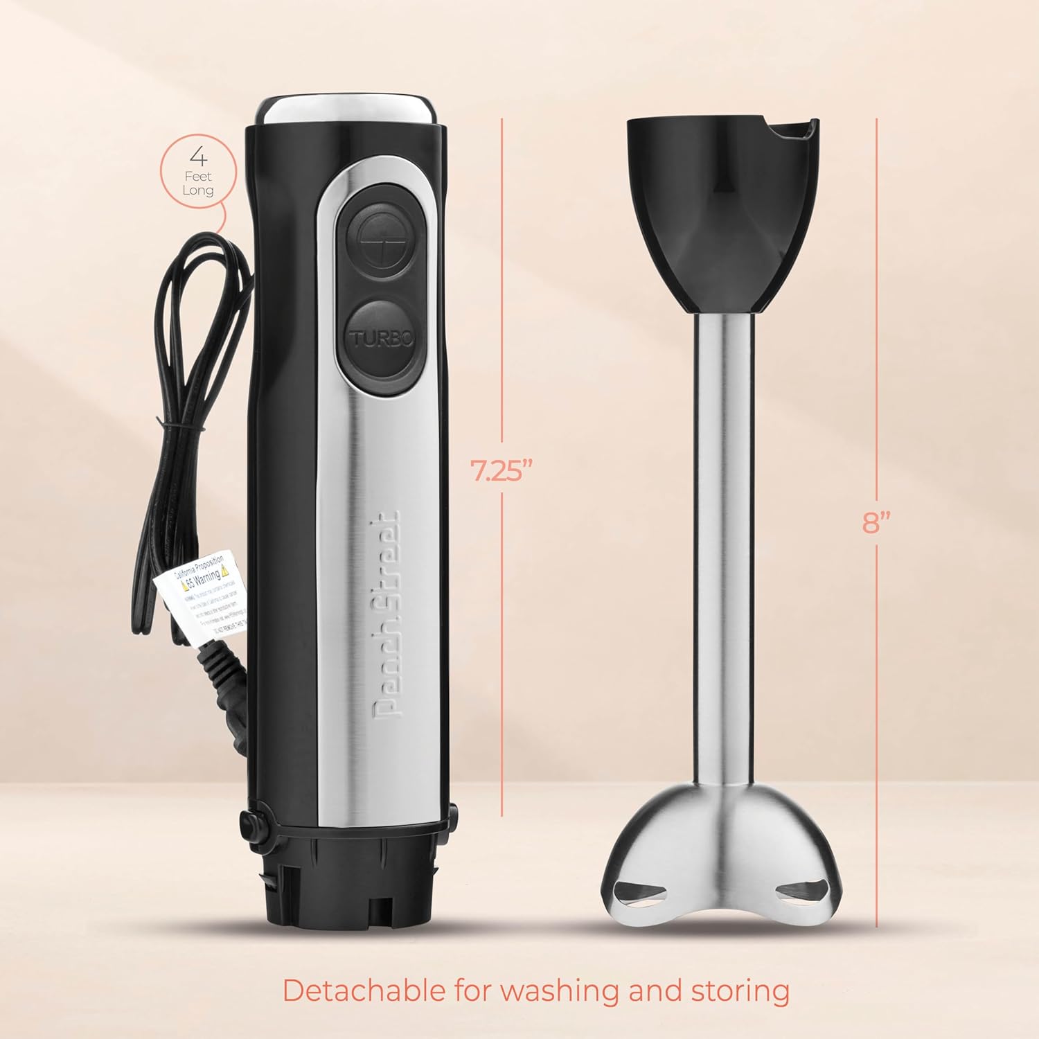 Powerful Immersion Blender, Electric Hand Blender 500 Watt with Turbo Mode