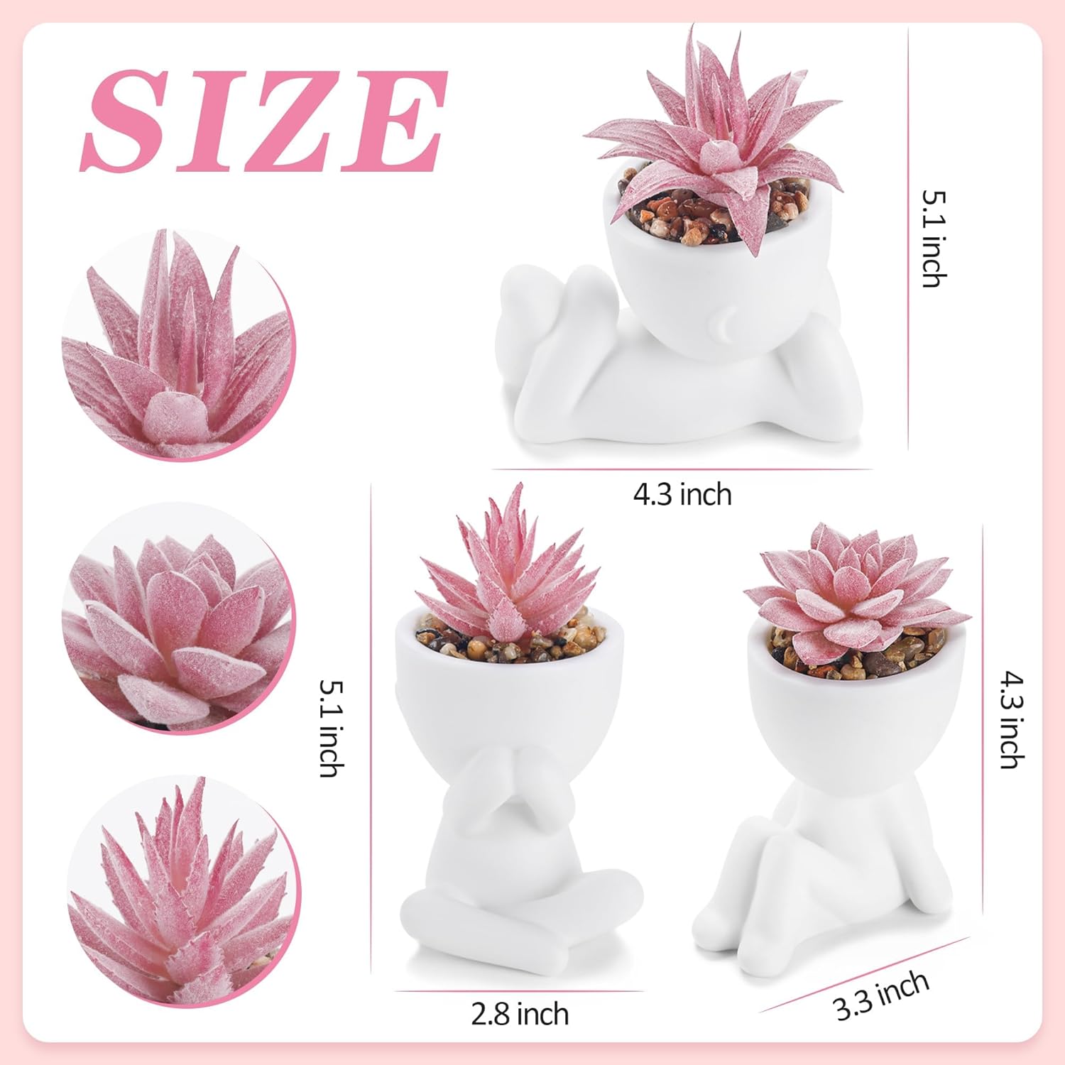 Three artificial pink succulent plants from Der Rose, ideal for room or office desk decor, with realistic-looking leaves and pots.