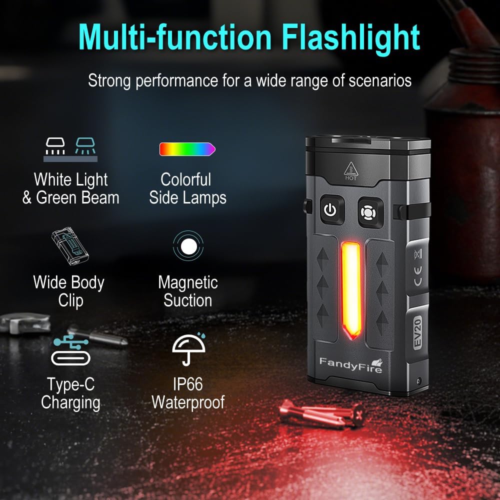 1100 Lumen Small EDC Keychain Flashlight with Green Beam - Rechargeable RGB