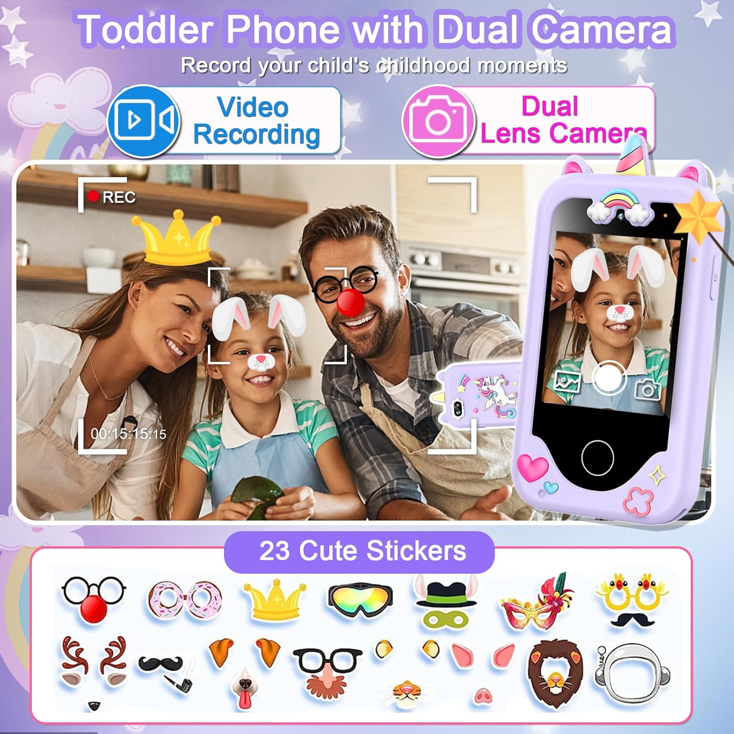 Luoba kids smart phone for girls, colorful toy cell phone designed for children ages 3-10, perfect Christmas and birthday gift.