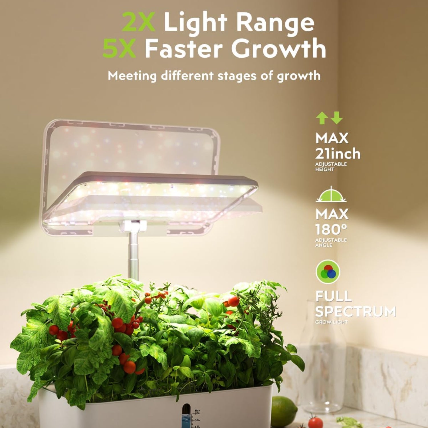 URUQ hydroponics indoor gardening system with 12 pods, compact grow tray, and transparent water reservoir for home plant cultivation.