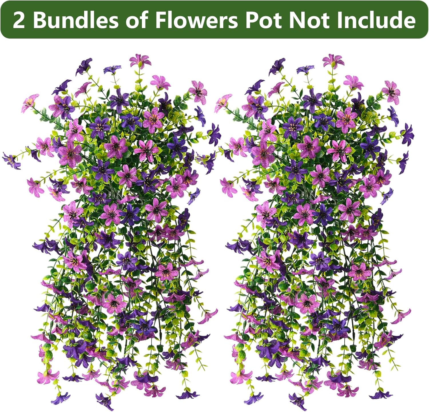 Artificial Hanging Flowers Plants for Outdoor Spring Decoration, 2 PCS Fake