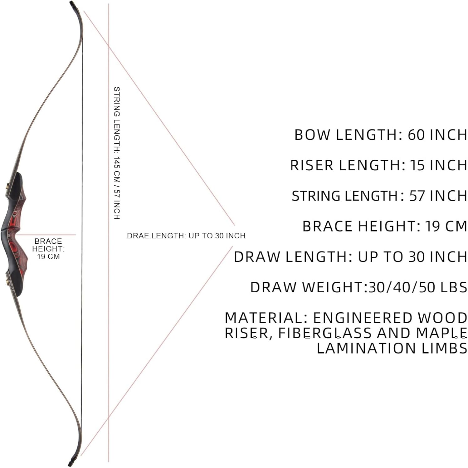 GQT professional recurve bow and arrow set for adults and youth, featuring a sleek wooden bow with matching arrows.