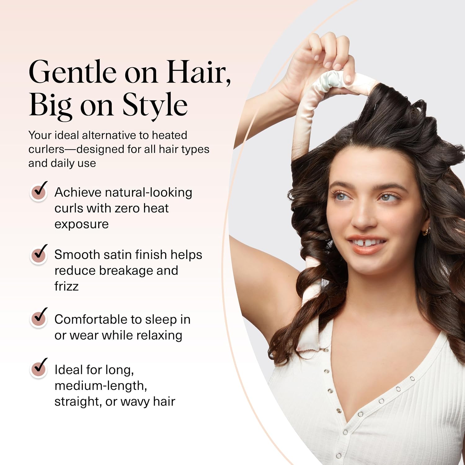 Kitsch satin heatless curlers set with 34-inch curlers for overnight hair curling, shown in a close-up image.