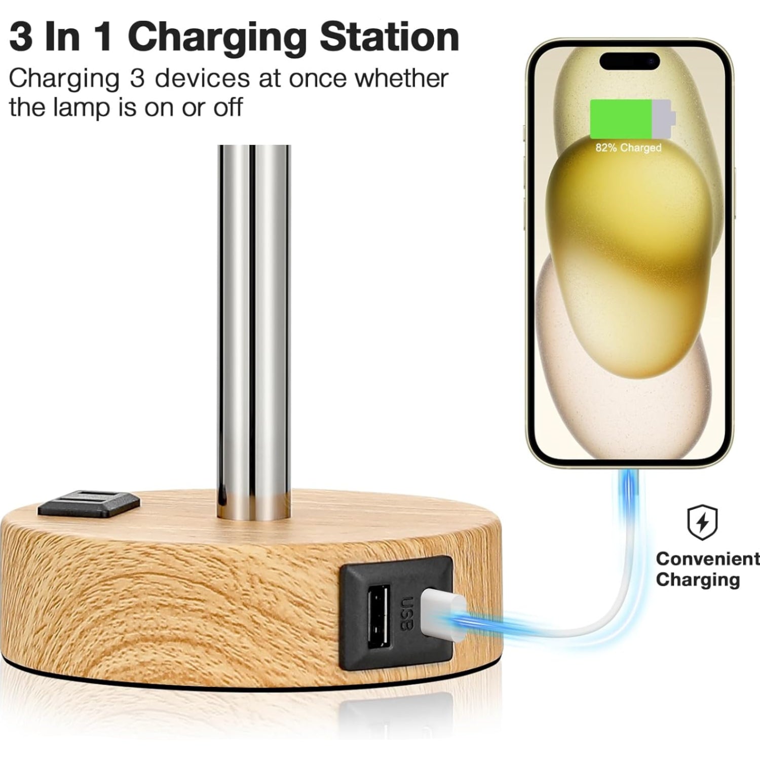 Fenmzee bedside table lamp for bedroom with touch control, 3-way dimmable light, USB C charging port, modern design