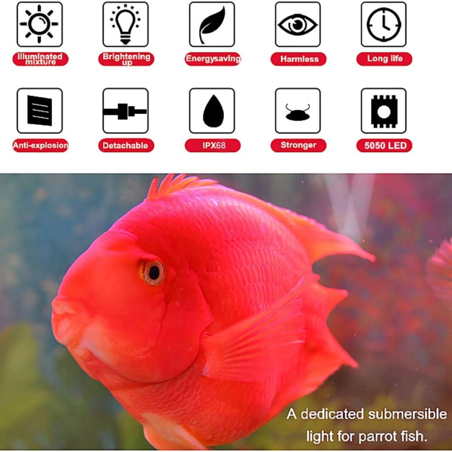 MQ 8-inch submersible LED aquarium light with color-changing feature, 1.2W for fish tanks and aquatic environments