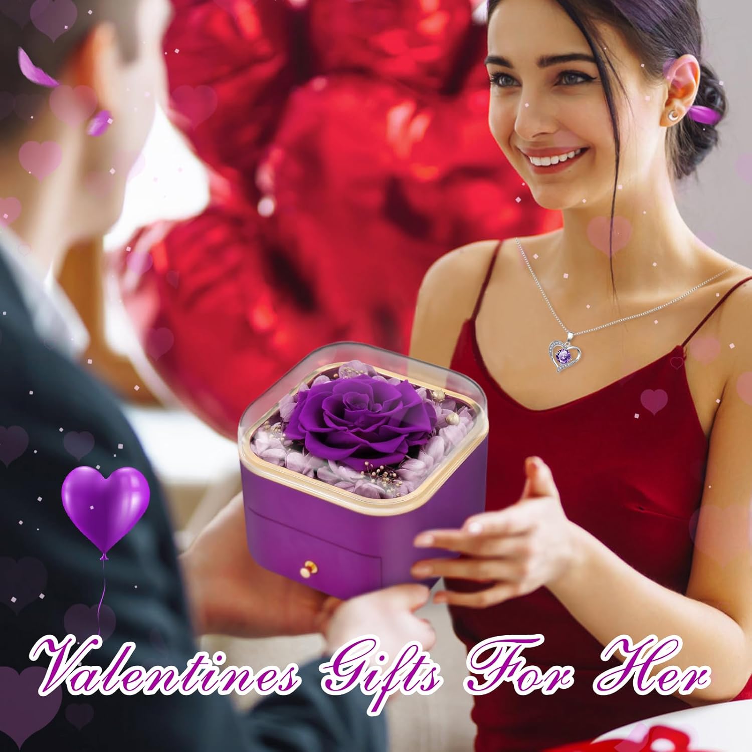 Beferr Gifts for Mom Preserved Real Rose with Necklace Eternal Roses Fresh Flowers for Delivery Prime Birthday Anniversary Purple Gifts for Women Mothers Grandma Wife Daughter Girlfriend Sister