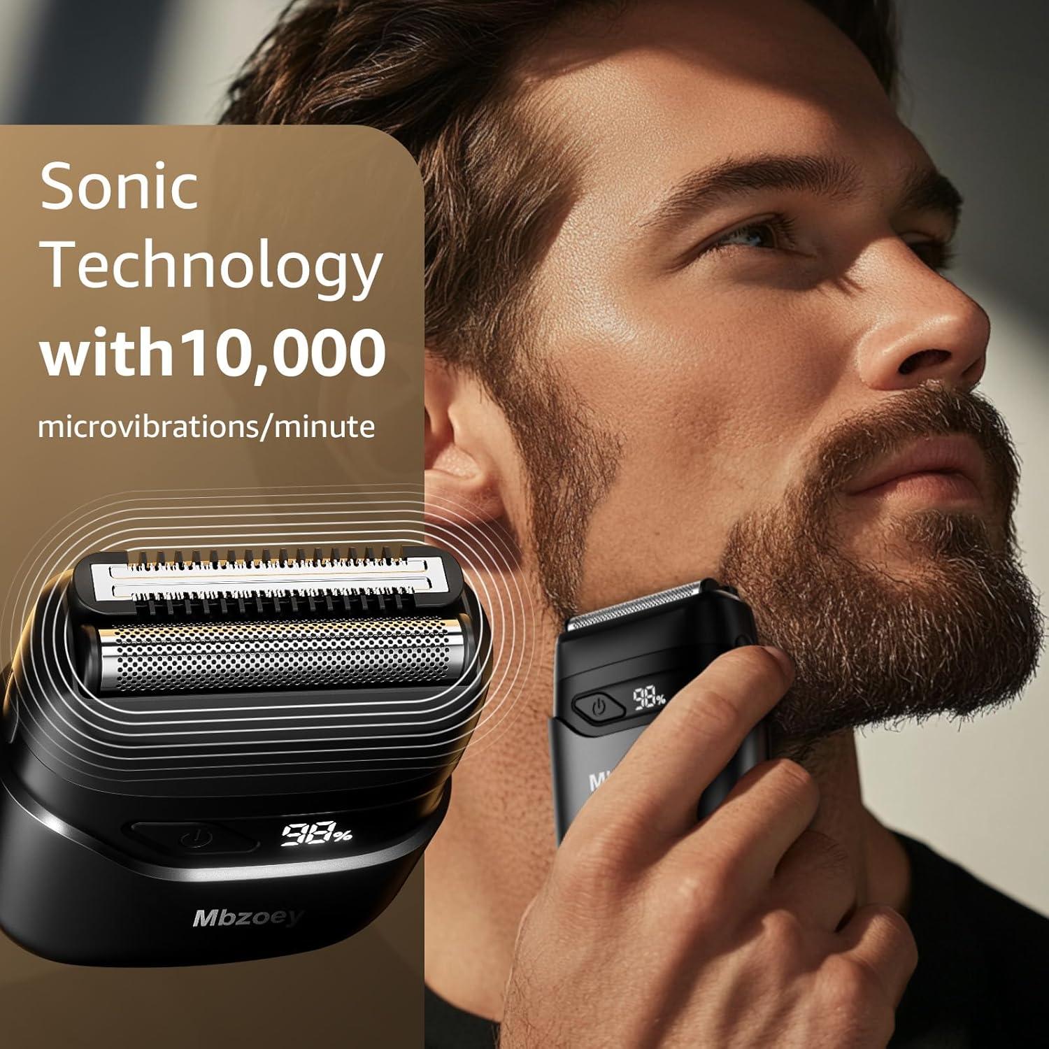 Mbzoey electric foil shaver for men, compact cordless waterproof razor with a sleek design for face grooming.