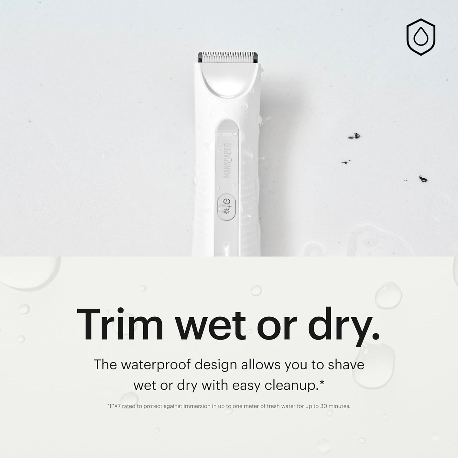 MANSCAPED The Lawn Mower 3.0 Plus grooming trimmer with ergonomic design for groin, body, and bikini hair trimming.