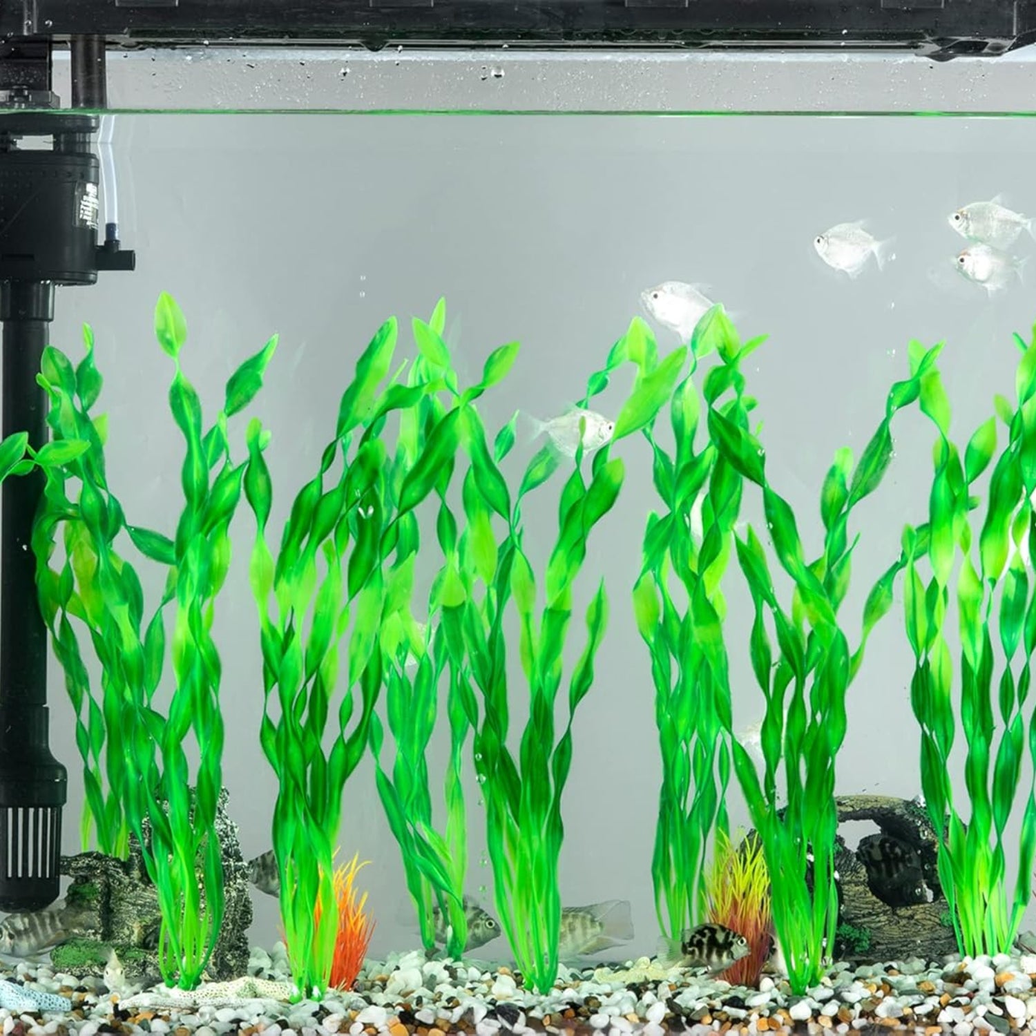 MyLifeUNIT artificial seaweed water plant for aquarium, realistic plastic fish tank plant with green leafy appearance.