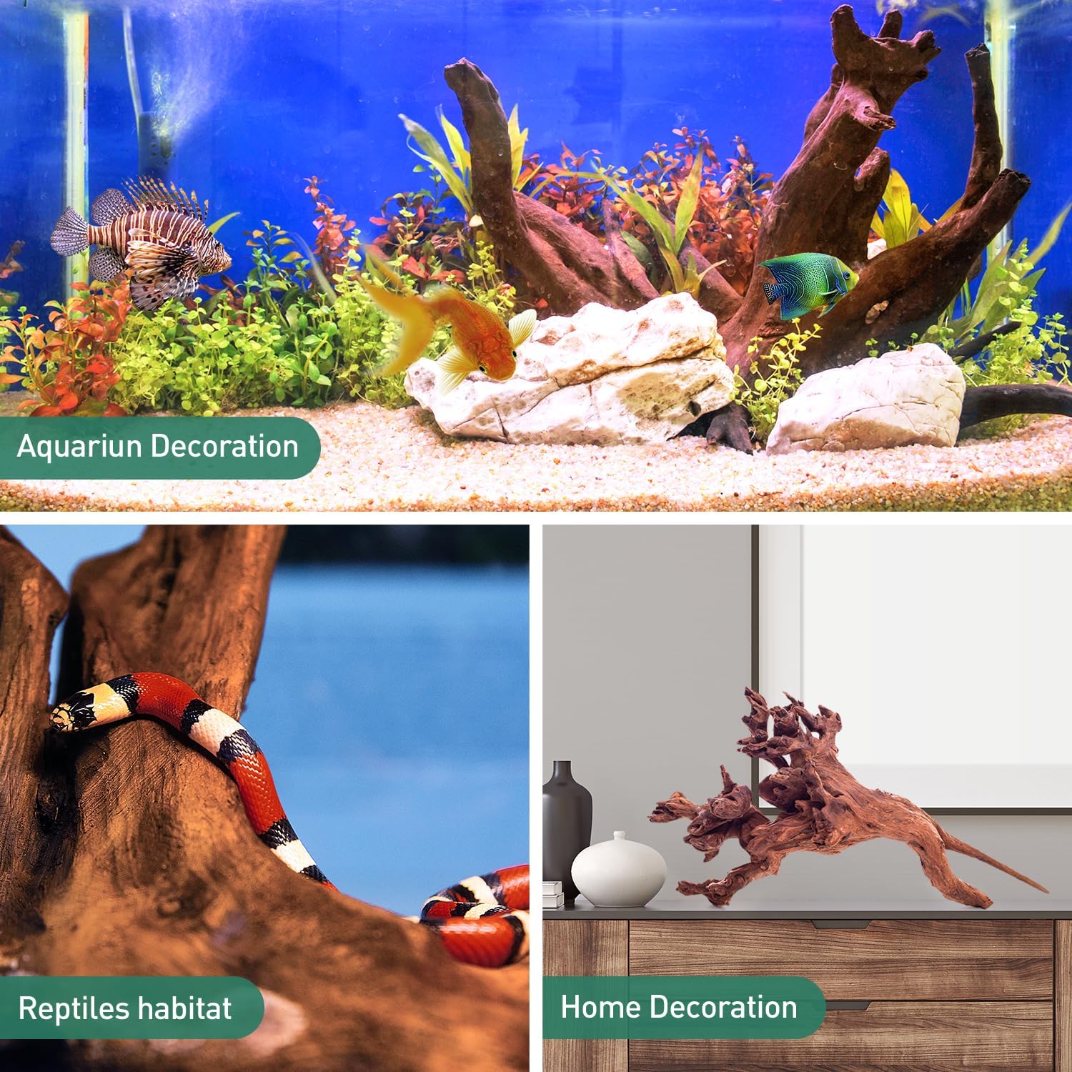 WDEFUN natural driftwood for aquarium decor, 2-piece set, large 10-14 inch pieces with unique, organic shapes for aquatic environments
