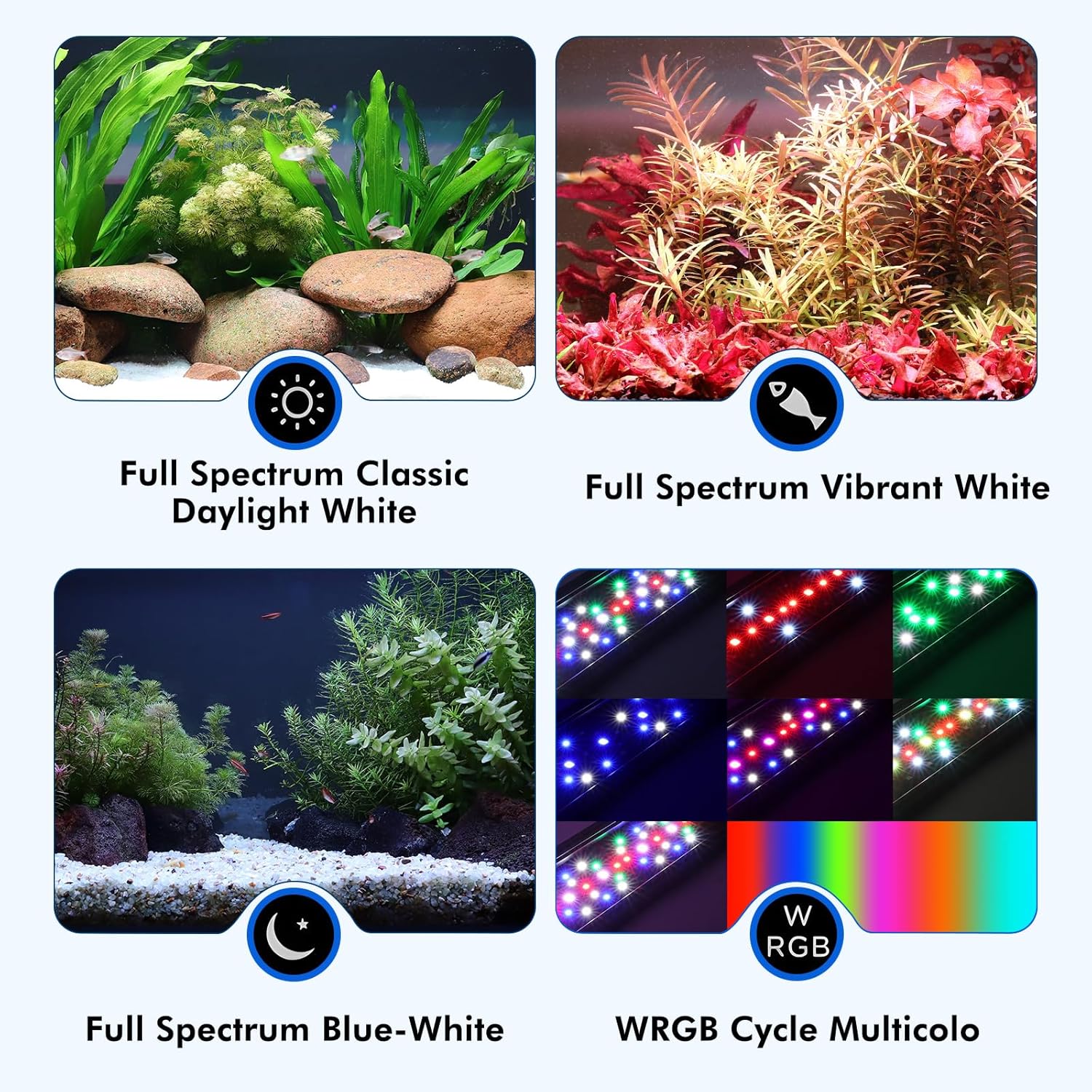hygger auto on/off aquarium LED light with 4-mode full spectrum lighting, mounted on an aquarium tank for fish and aquatic plants