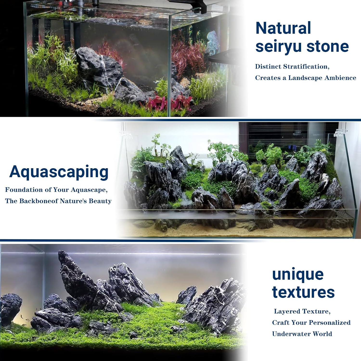 ChaoLeHo Natural Seiryu Rocks for aquariums, decorative stones ideal for aquascaping and freshwater fish tanks.