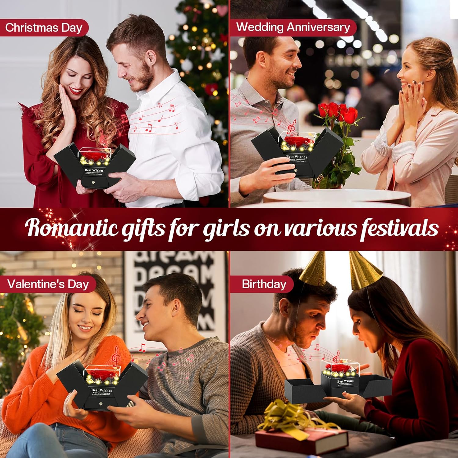 Preserved red rose gift for her with "I Love You" heart, Pasuvsigt Valentine's Day rose gift for women.