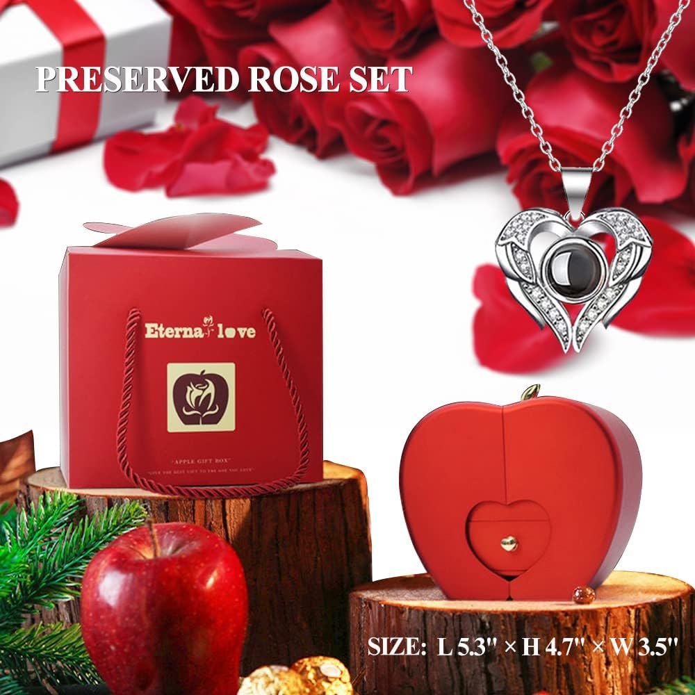 Preserved real rose with "I love you" necklace in 100 languages, romantic gift for girlfriend by Moshen.