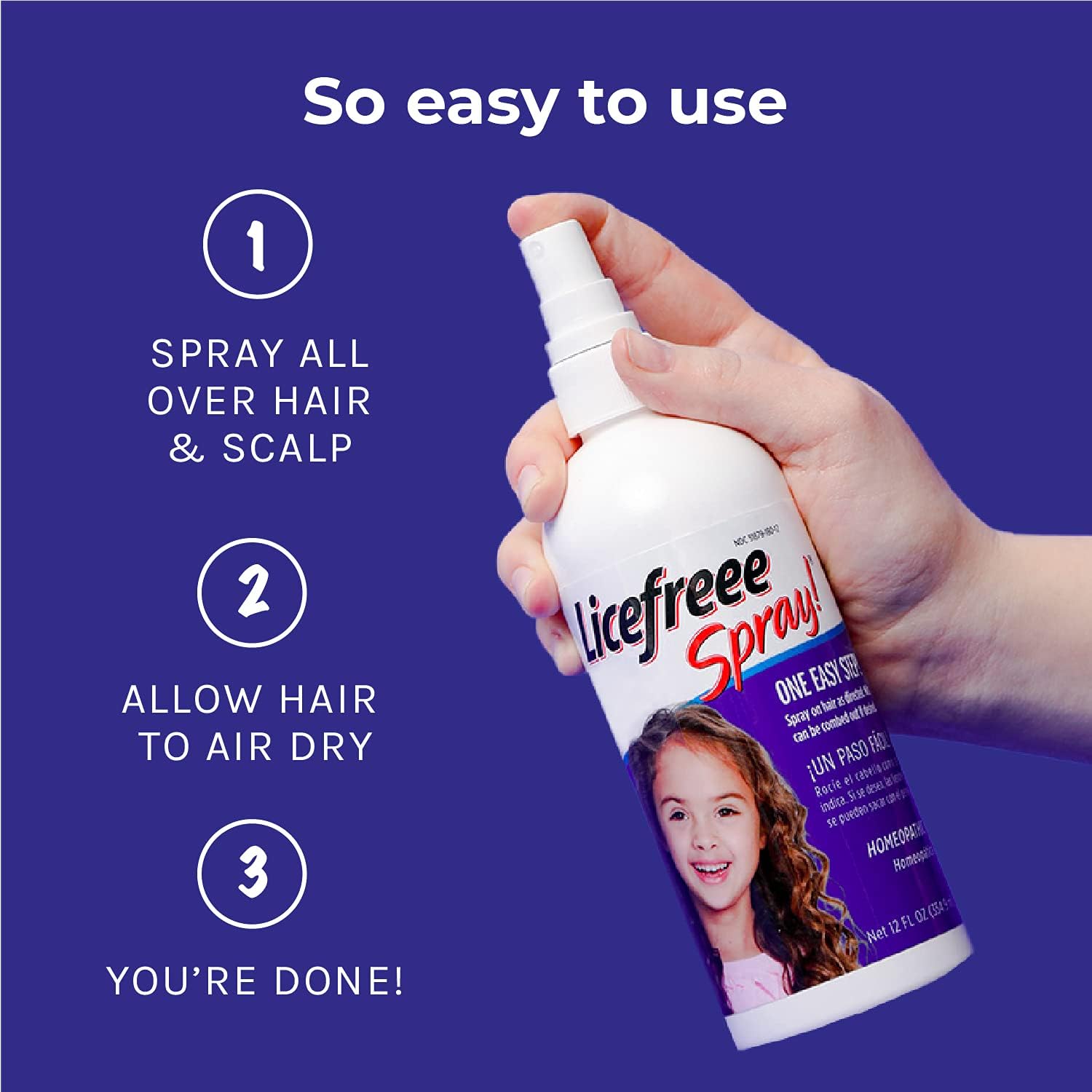 Licefreee Spray Family Size Lice Treatment for Kids & Adults, Easy Use Lice Spray Kills