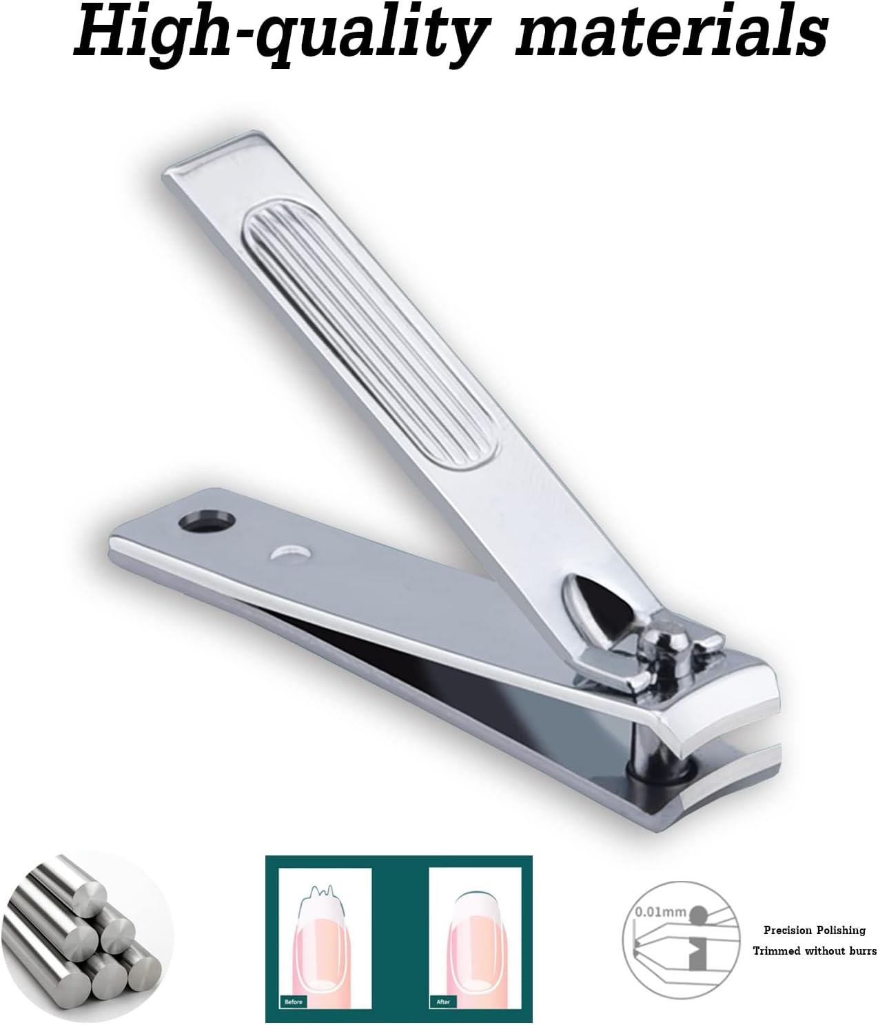 Set of six stainless steel nail clippers from atimier, including toenail and fingernail cutters, displayed on a white background.