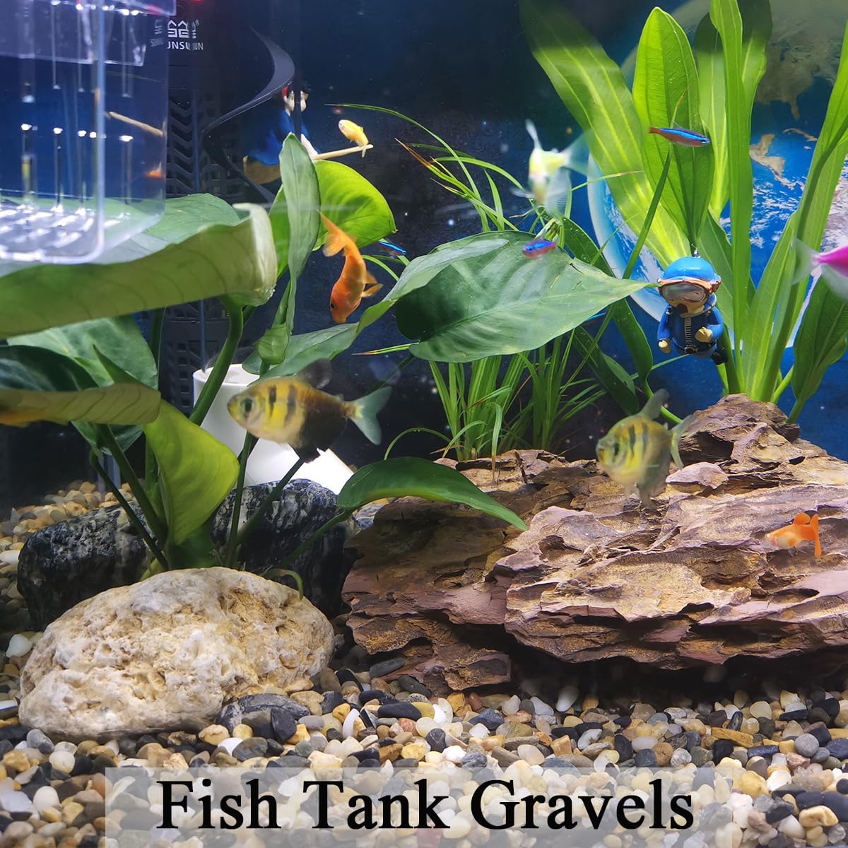 FANTIAN 5 lbs aquarium gravel, 1/4 inch pea river rocks for fish tanks, decorative gravel for freshwater aquariums