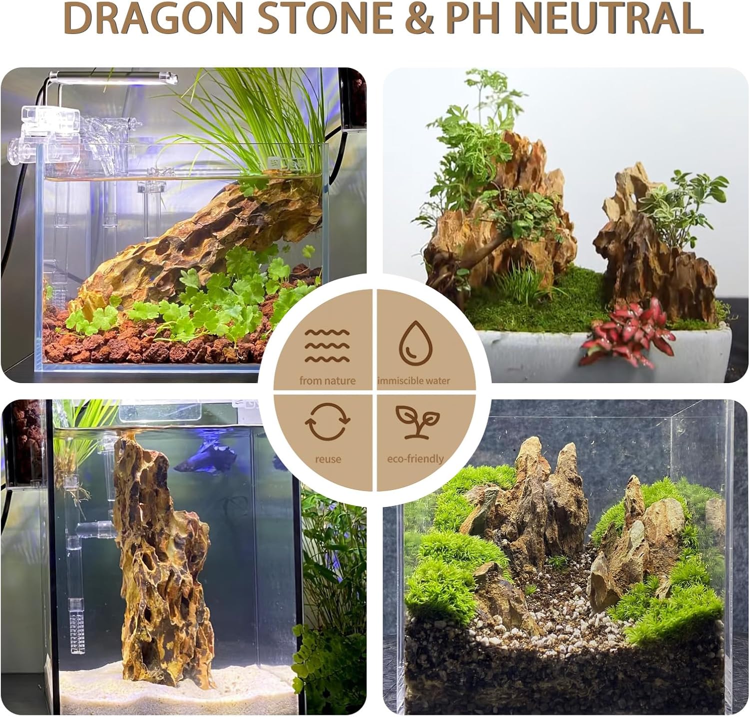 Natural dragon stone aquarium rock from ChaoLeHo, suitable for fish tanks and aquascaping, showcasing textured, gray hardscape stone.