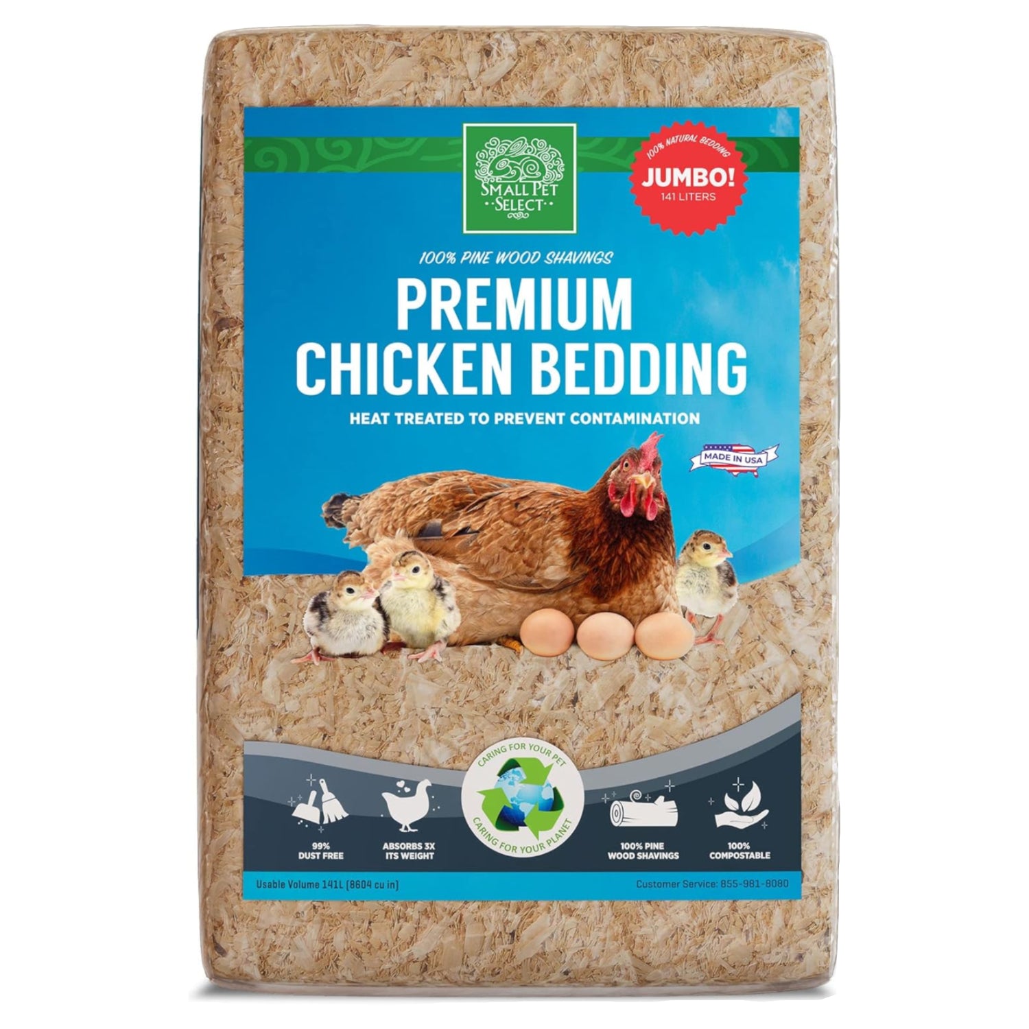 Small Pet Select pine shavings for chicken bedding, showing clean, natural wood shavings suitable for chicken coops and nesting areas.