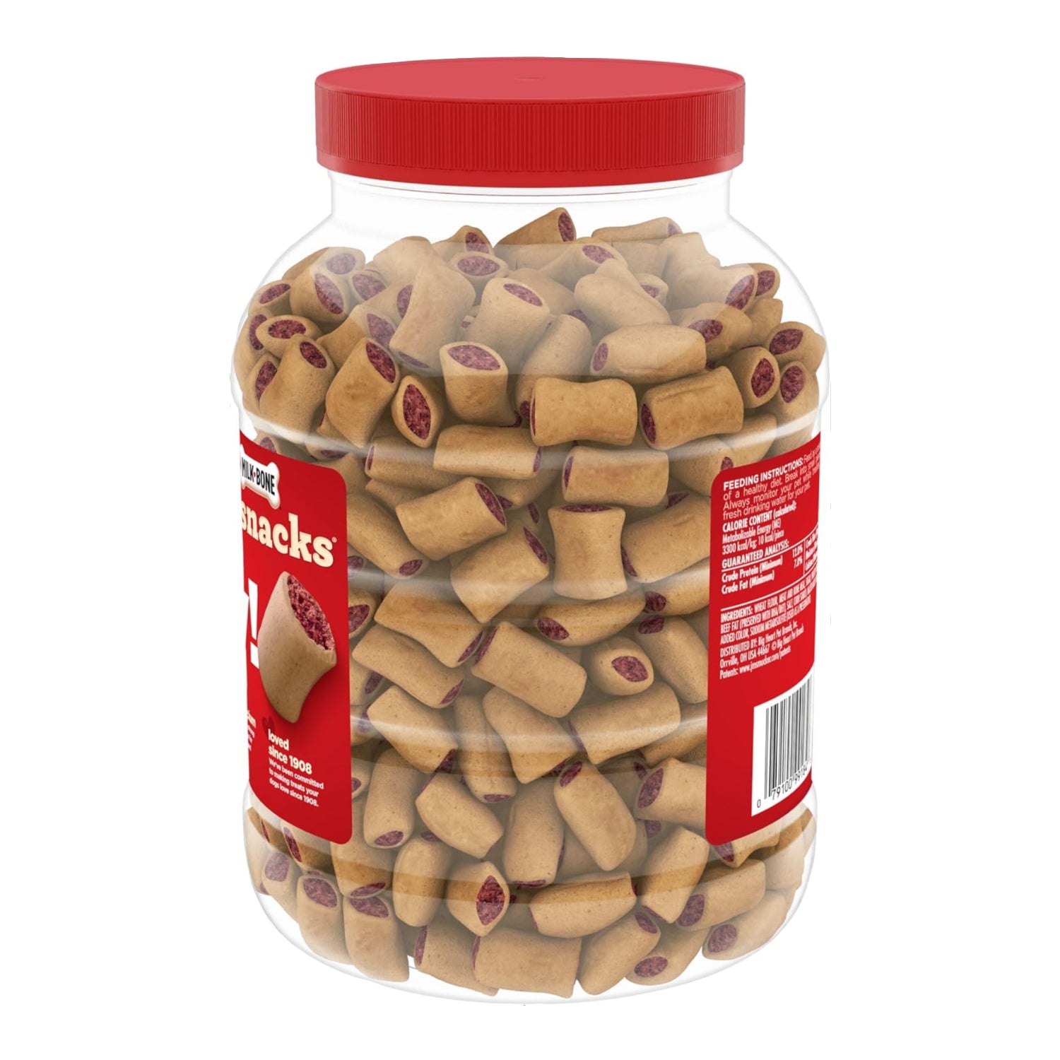 Milk-Bone MaroSnacks Bacon Flavor small dog treats with bone marrow in a 40-ounce bag, showing the treats and packaging.