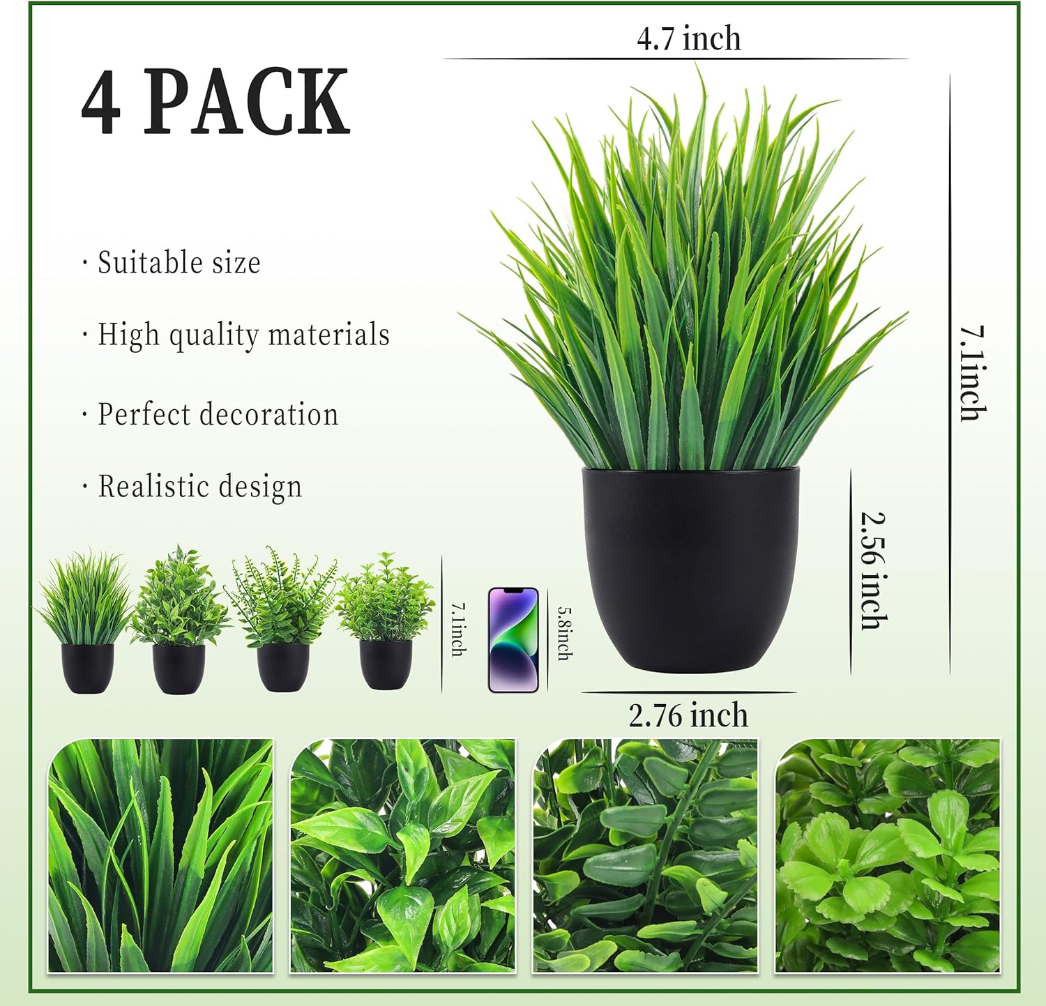 Der Rose Fake Plants 4 Packs Artificial Plants Small Faux Plants Black Bathroom