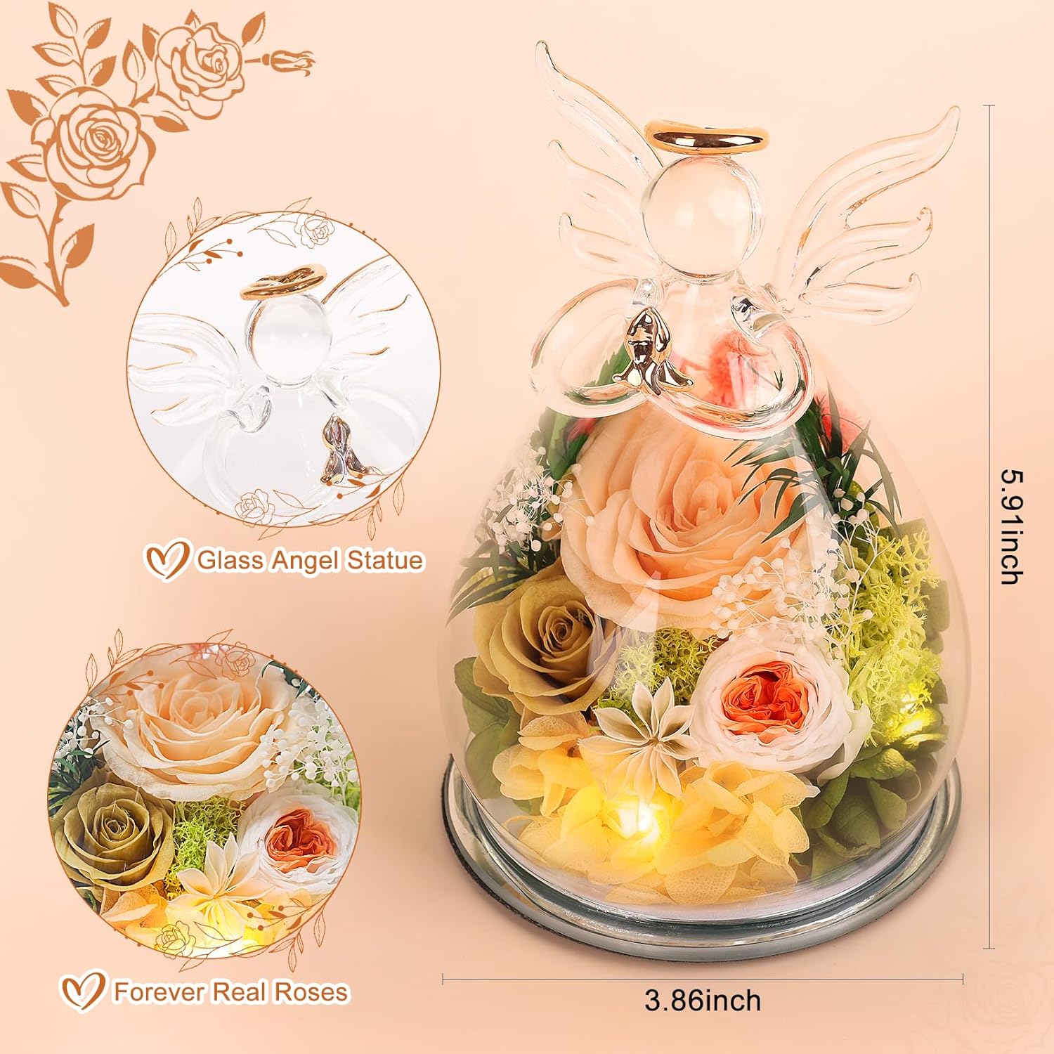 Gifts for Mom Birthday Gifts for Women Preserved Rose Forever Flower in Glass Angel