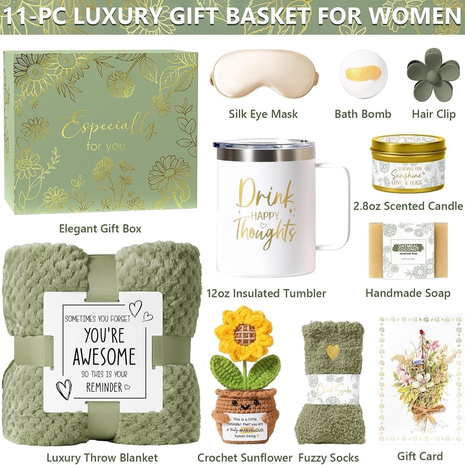 MAYICIVO spa care gift basket with self-care products, perfect birthday or get well soon gift for women, includes wellness essentials