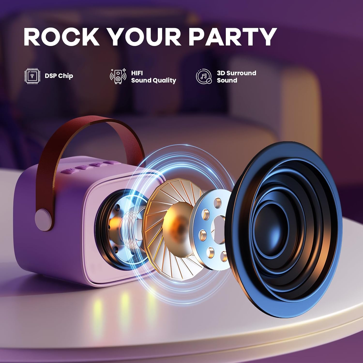 Karaoke Machine for Kids, Portable Mini Speaker with 2 Wireless Microphones