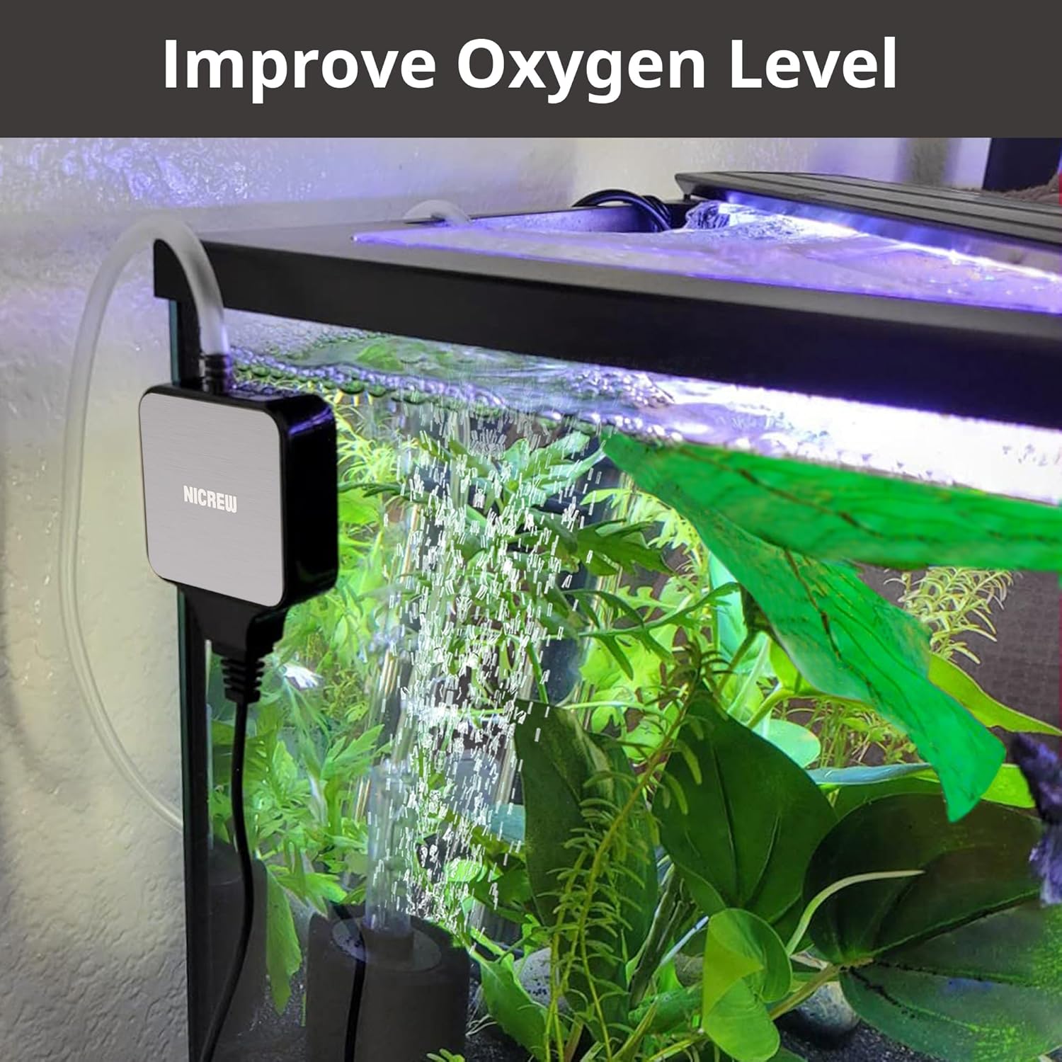 NICREW Nano Silent Aquarium Air Pump Black, Aquarium Aerator