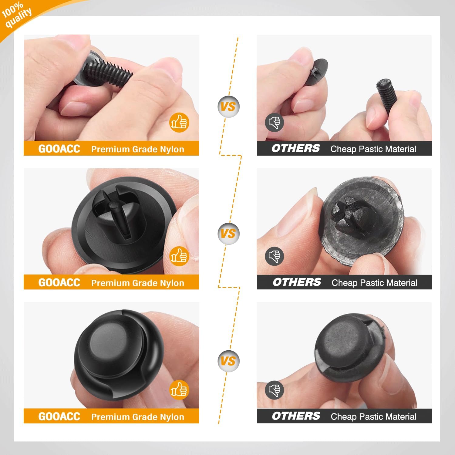 Set of GOOACC 240PCS bumper retainer clips and plastic rivets for car fastening, push fasteners and retainers for automotive repairs.