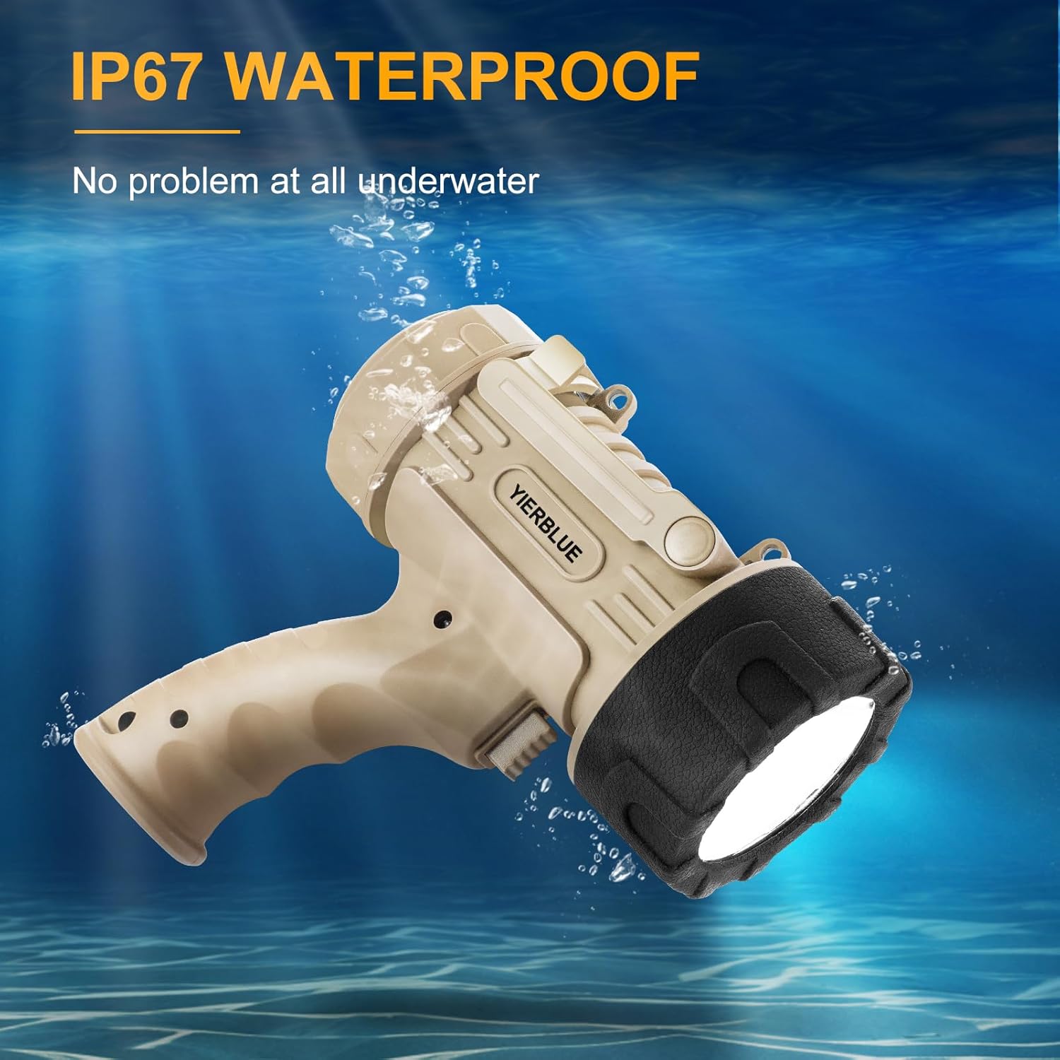 YIERBLUE Rechargeable Spotlight Flashlight with 1000000 High Lumen LED, IP67