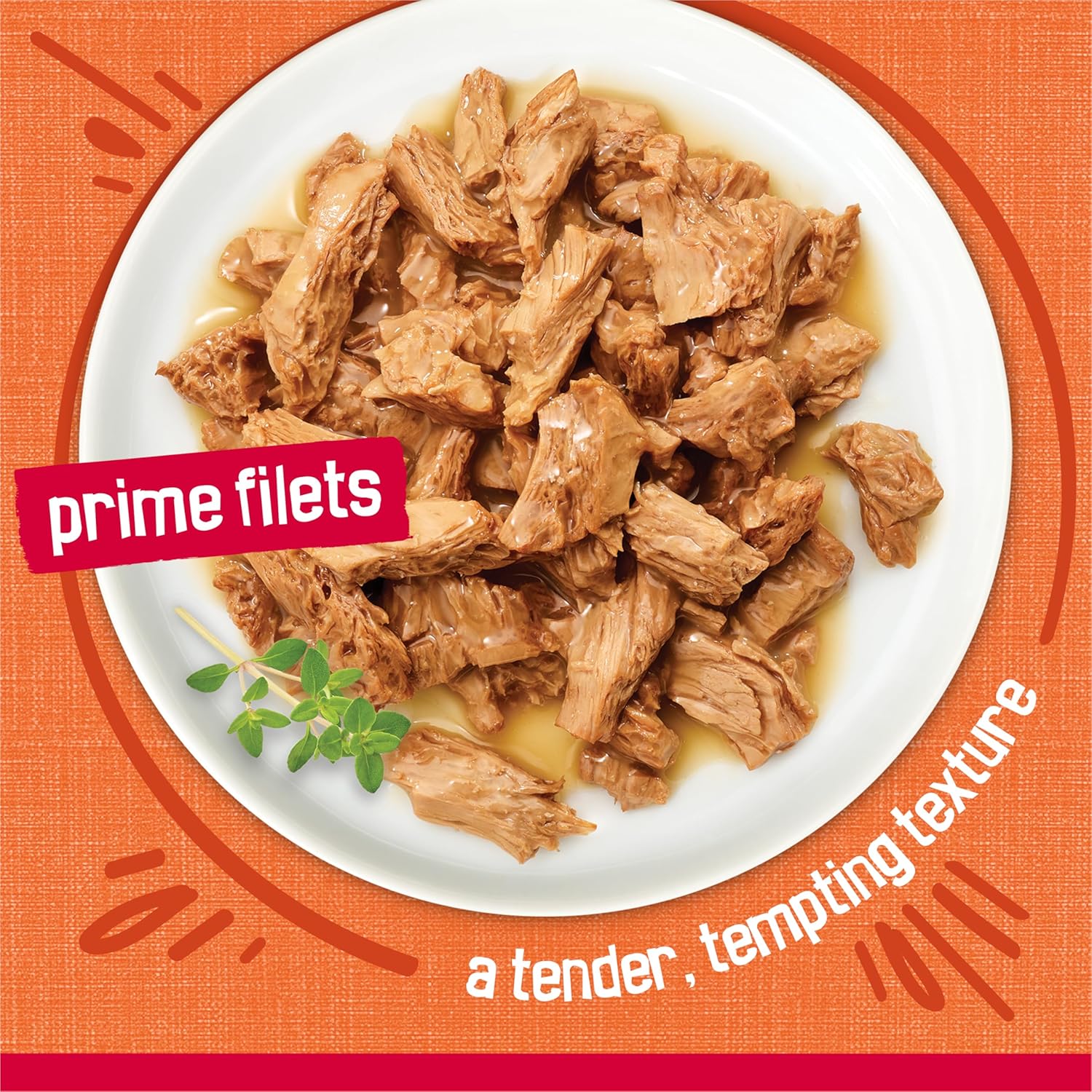 Cans of Purina Friskies Prime Filets Chicken and Tuna Dinner wet cat food in gravy, featuring colorful packaging with images of chicken and tuna