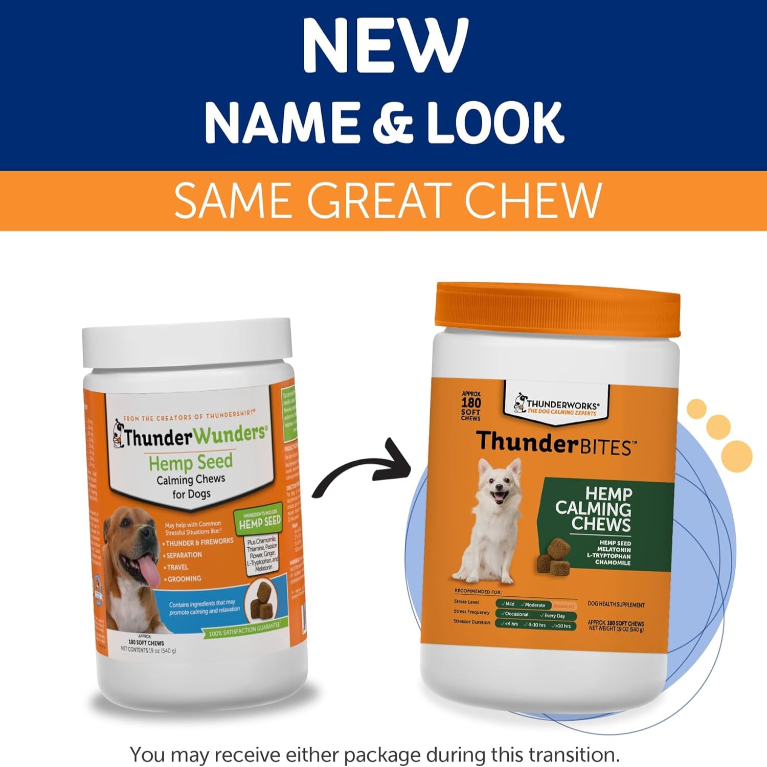 ThunderWunders Hemp Dog Calming Chews by ThunderBites, vet recommended calming treats for dogs in stressful situations.