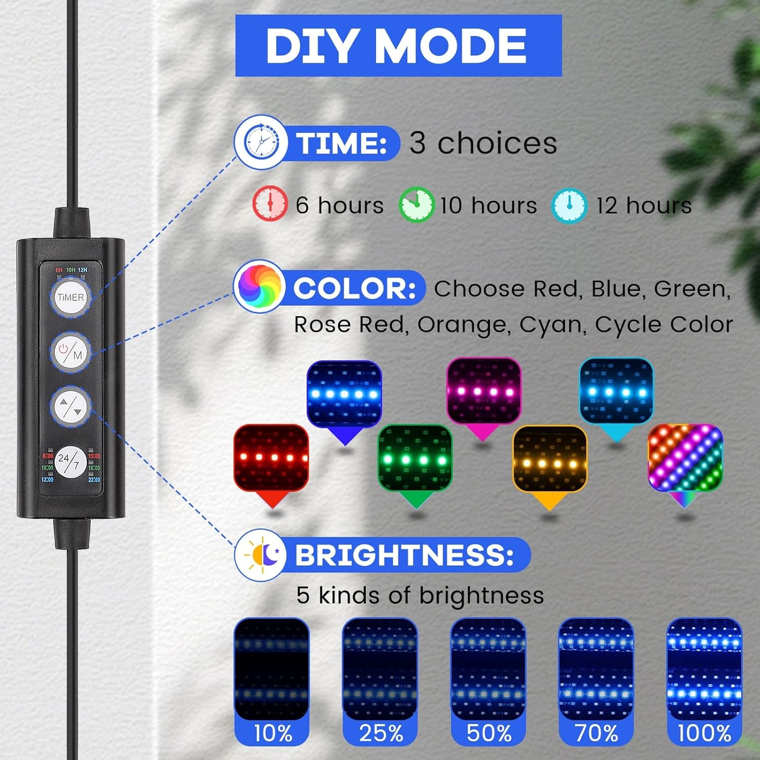 hygger clip-on aquarium LED light with multi-channel controller illuminating a fish tank for 24/7 lighting.