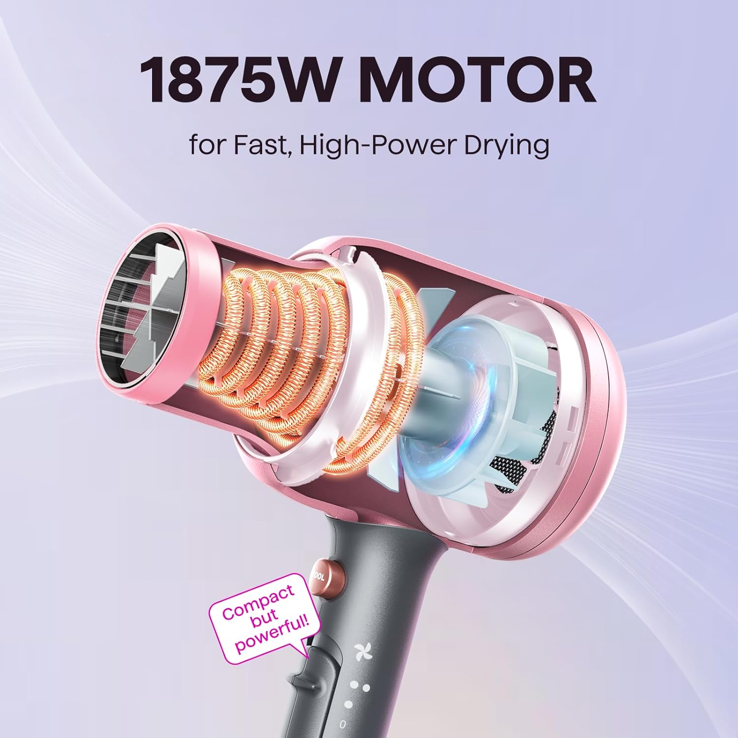 Wavytalk Blown Away Ionic Hair Dryer with diffuser for curly hair, showing the sleek black design and included styling attachments.
