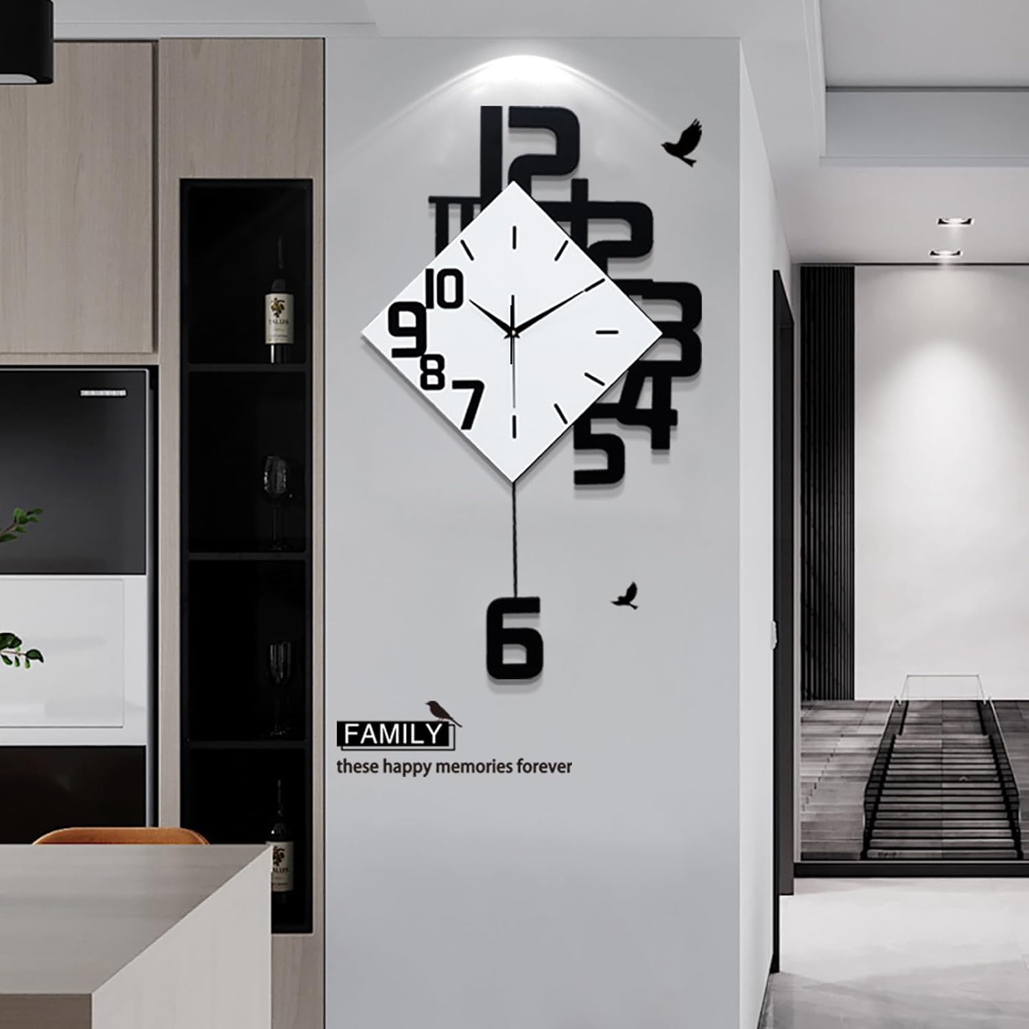 FLEBLE modern large wall clock with silent pendulum, perfect for living room decor, featuring a sleek contemporary design.