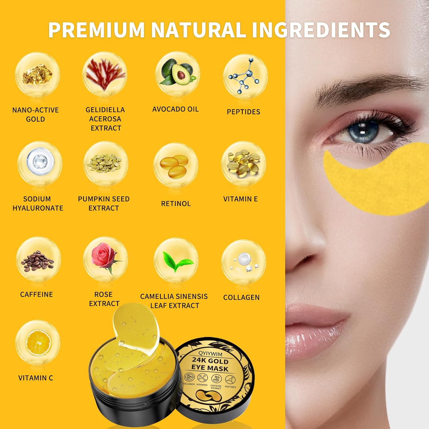 Qyiywim 24K Gold Under Eye Patches 70PCS, Puffy Eyes